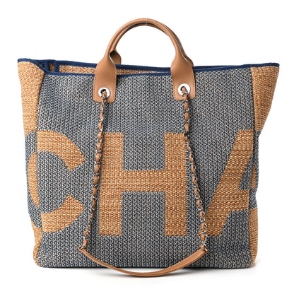 Chanel Mixed Fibers Large Shopping Bag Blue Beige 1 of 11