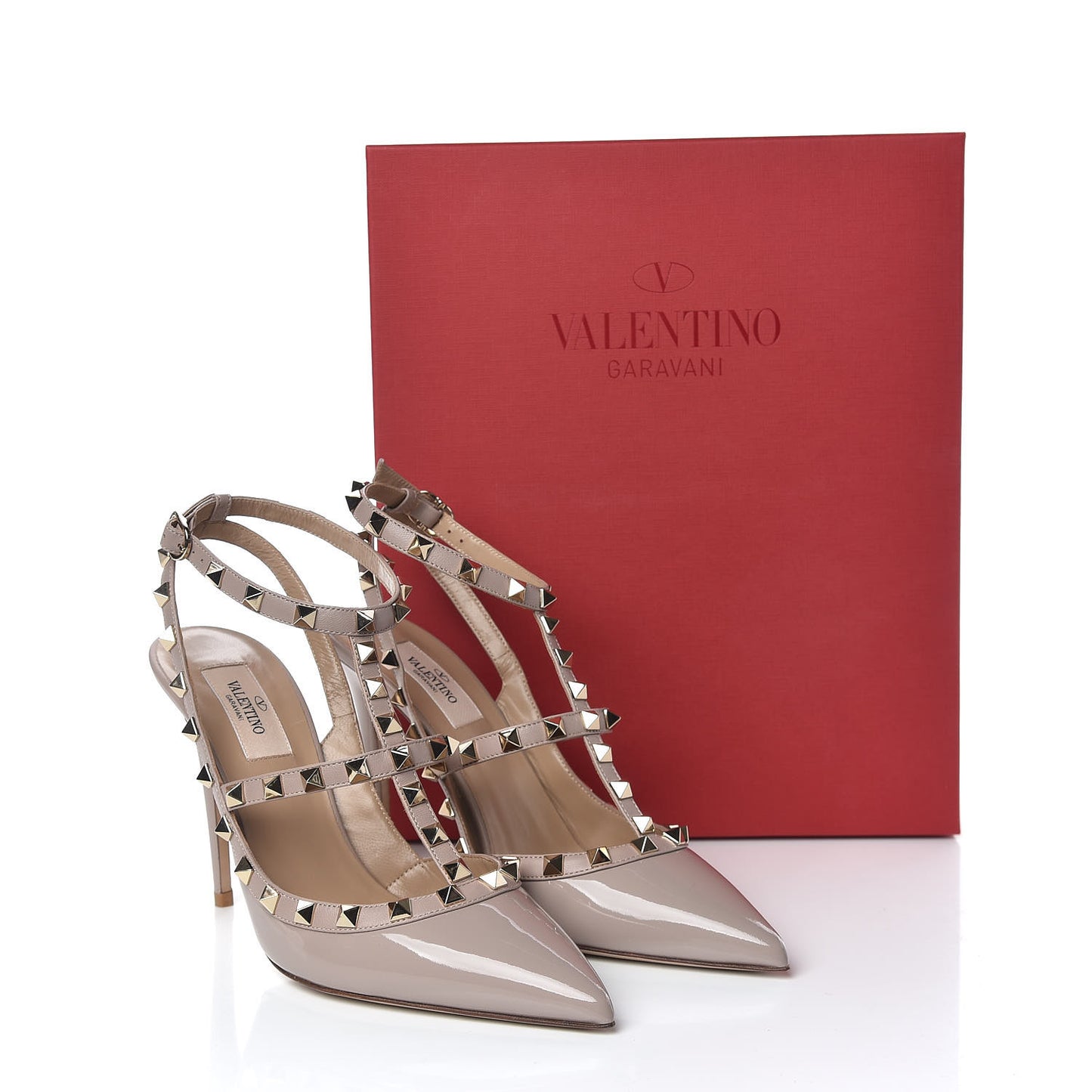 Patent Rockstud Ankle Strap Pumps 39 Poudre