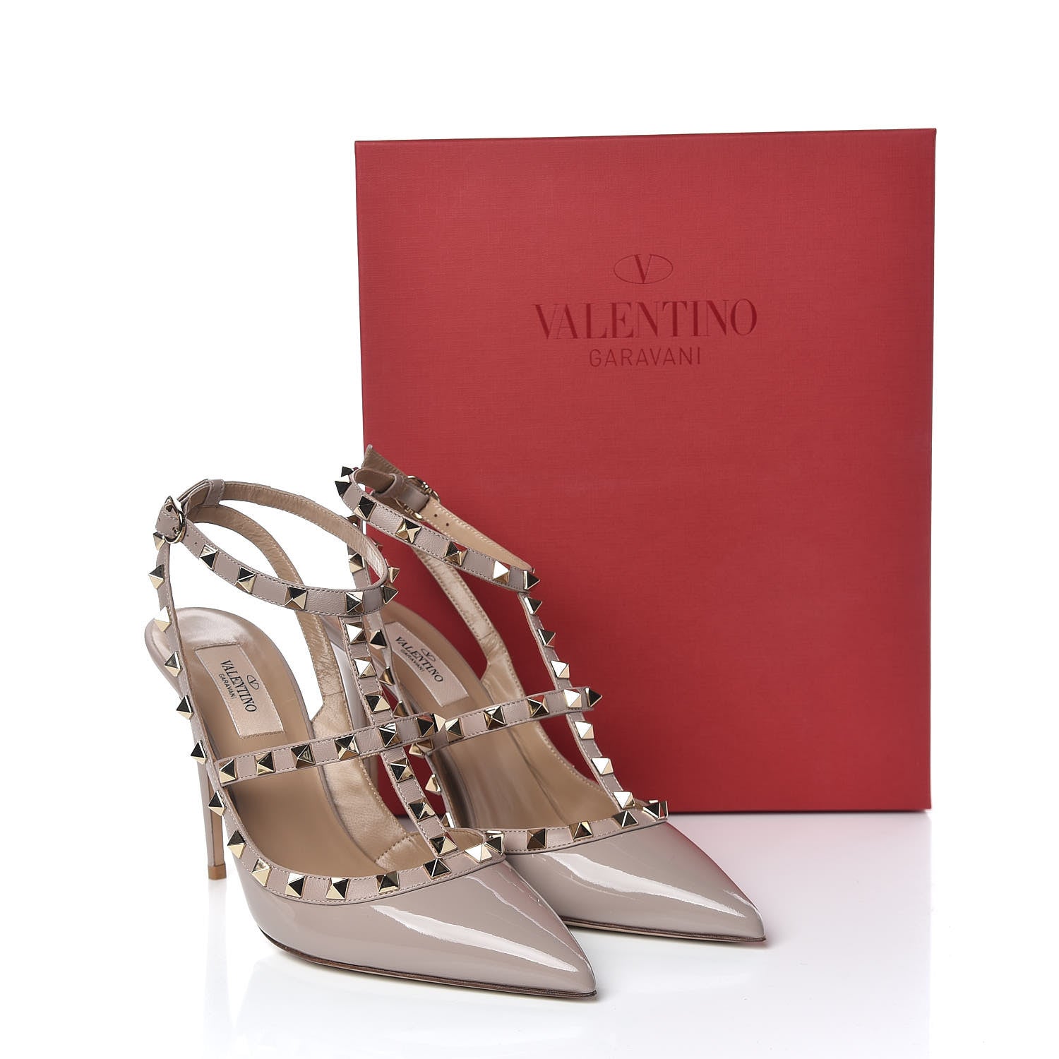 Valentino Garavani Patent Rockstud Ankle Strap Pumps 39 Poudre 9 of 9