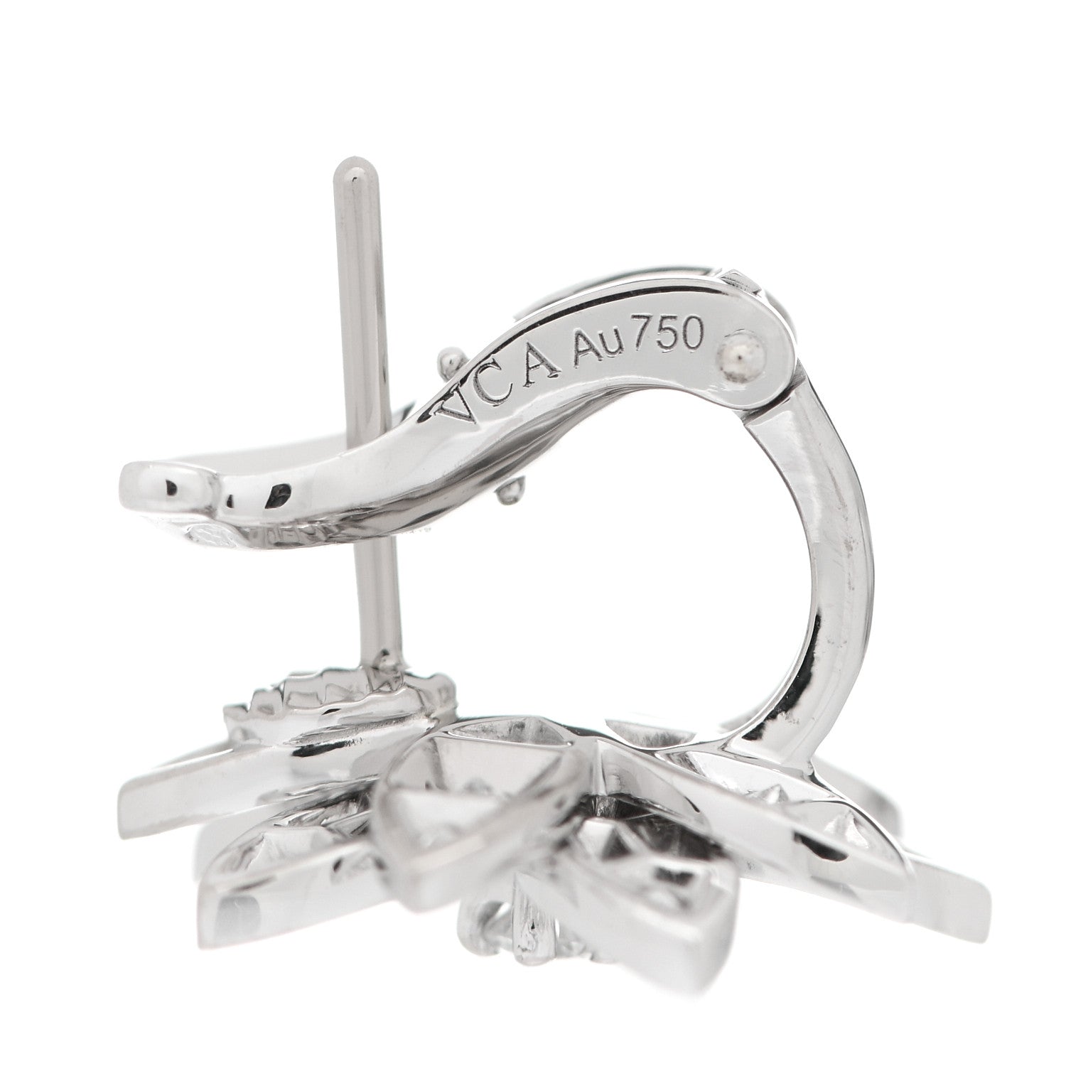 Van Cleef & Arpels 18K White Gold Diamond Small Lotus Earrings 7 of 8