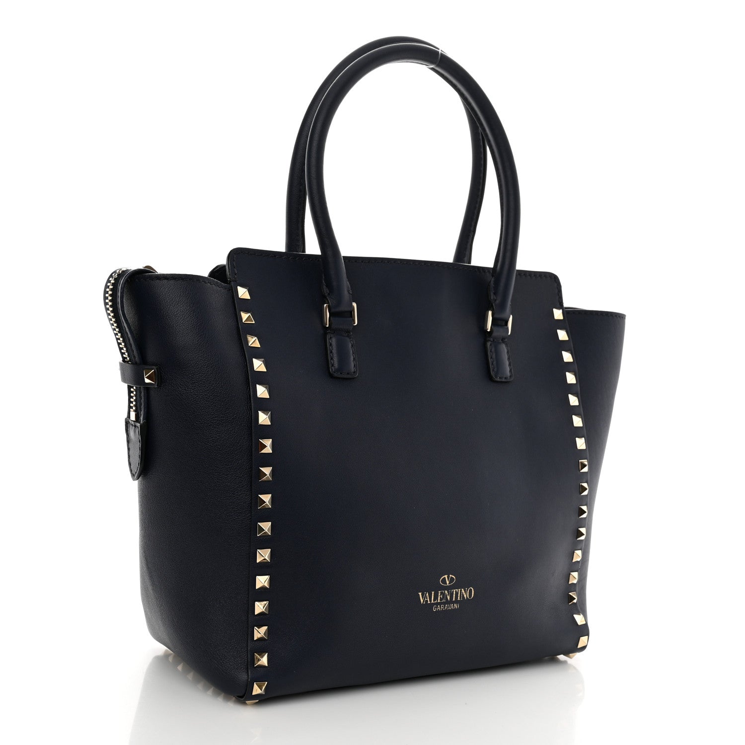 Valentino Garavani Vitello Rockstud Double Handle Tote Marine 3 of 14