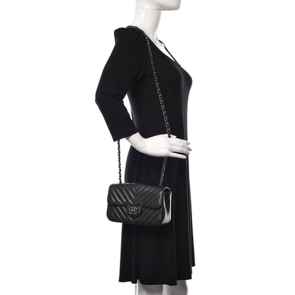 Chanel Iridescent Caviar Chevron Quilted Mini Rectangular Flap Black 2 of 10