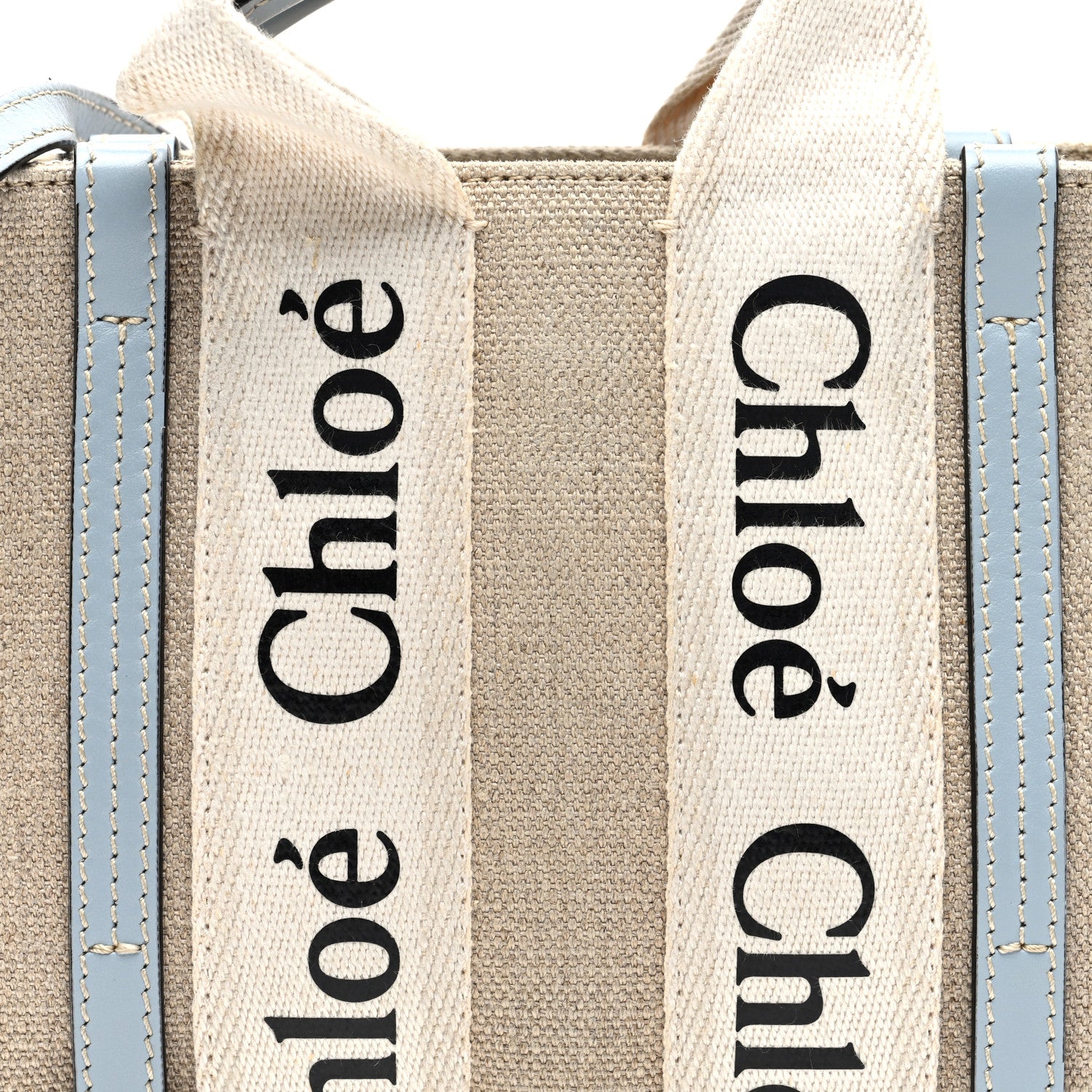 Chloe Cotton Calfskin Mini Woody Ribbon Tote White Blue 8 of 10