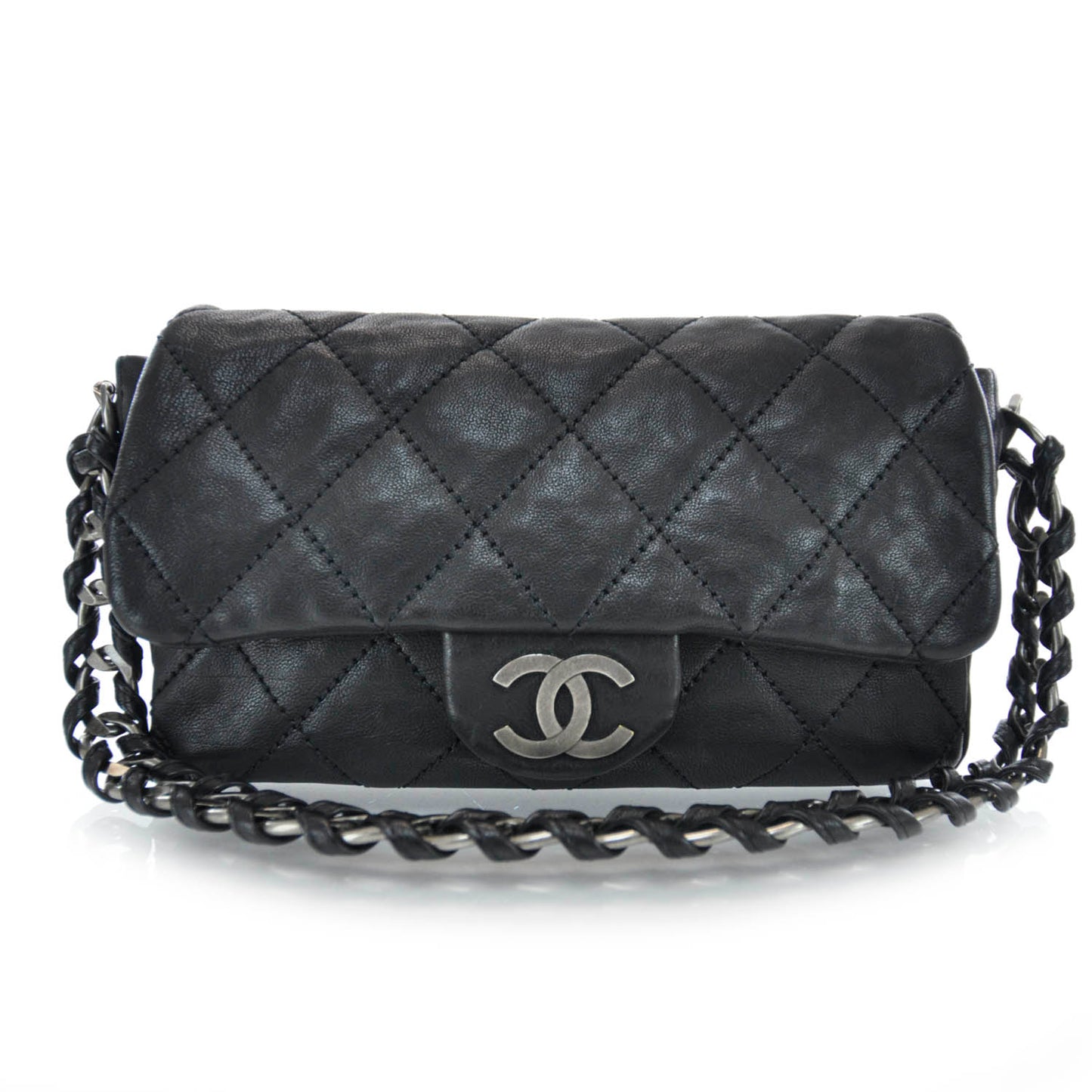 Leather Modern Chain Flap Black