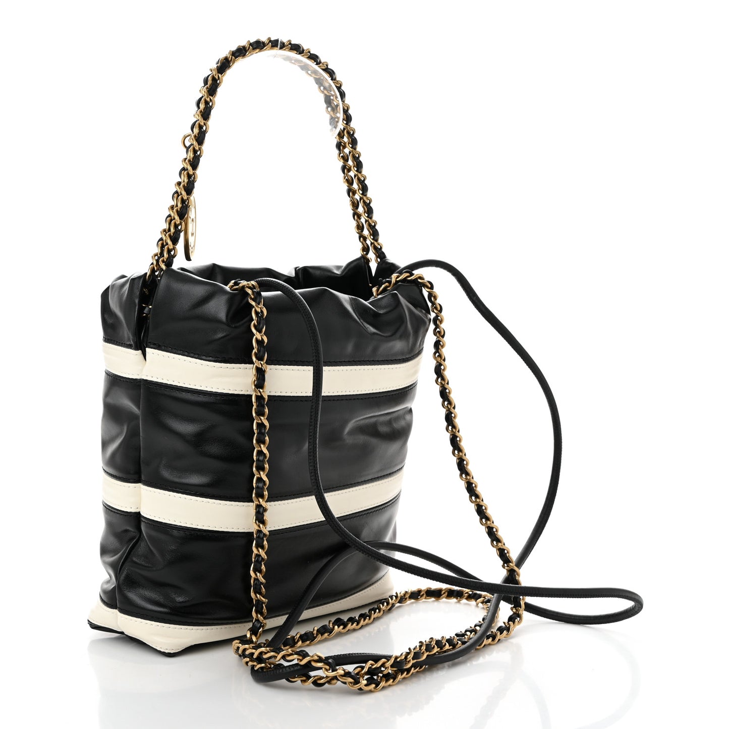 Shiny Calfskin Striped Mini Chanel 22 Black White