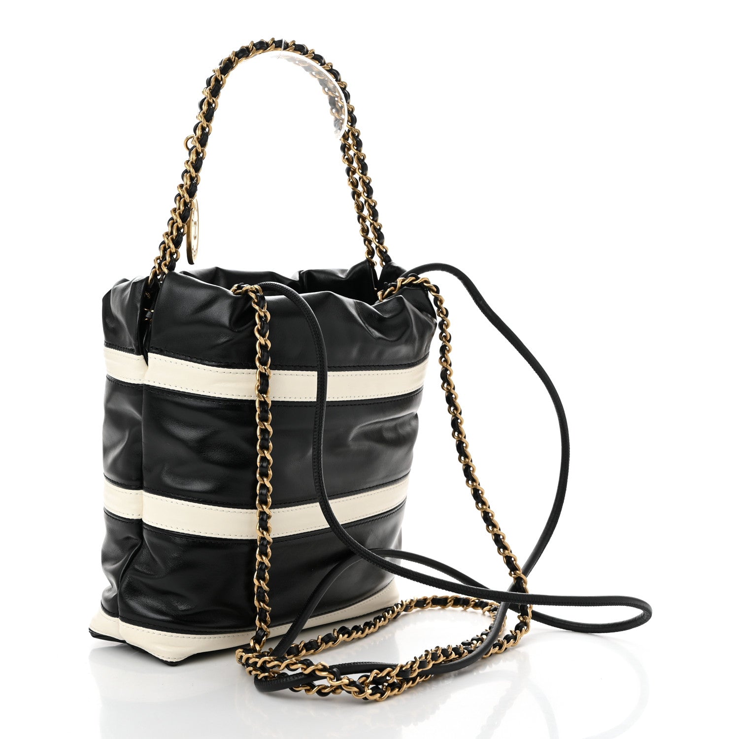 Chanel Shiny Calfskin Striped Mini Chanel 22 Black White 3 of 10