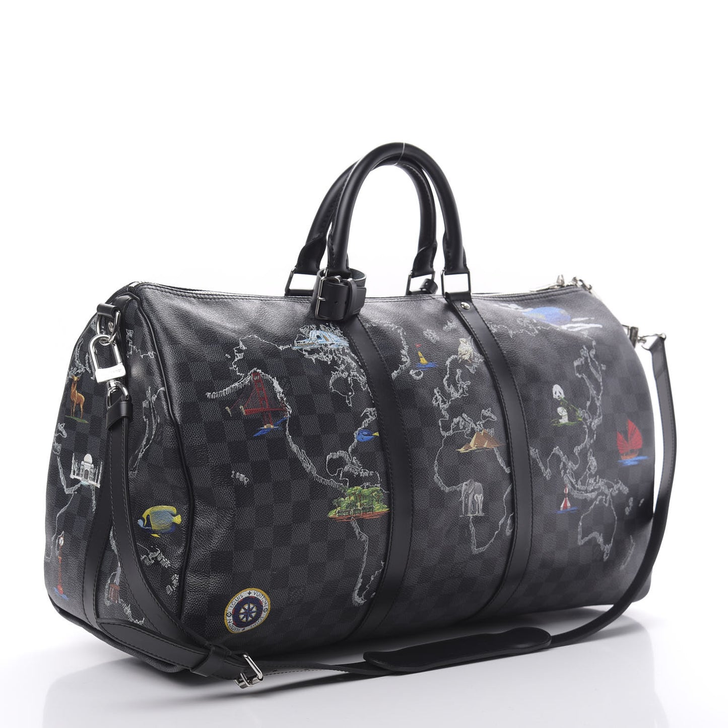 Damier Graphite World Map Keepall Bandouliere 50