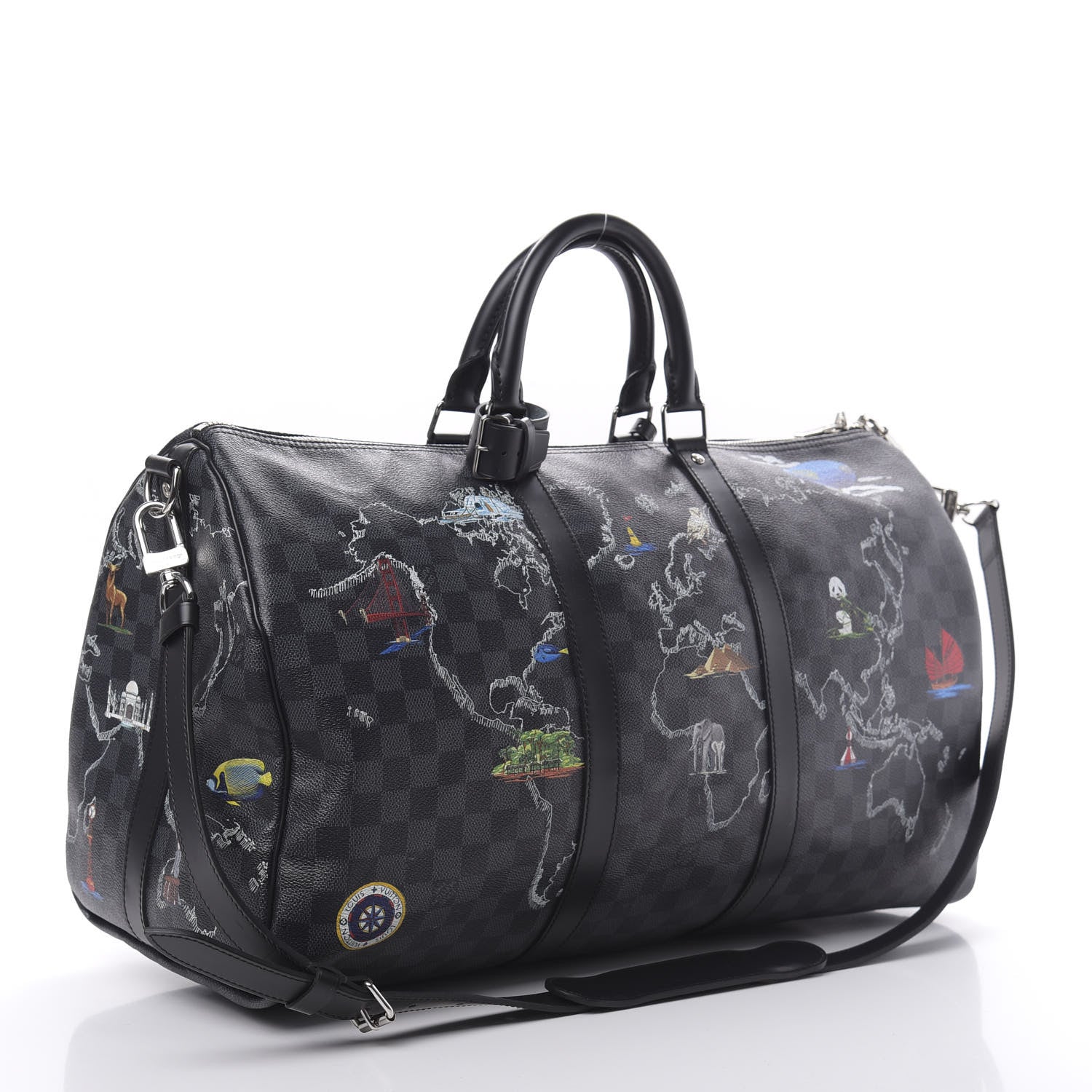 Louis Vuitton Damier Graphite World Map Keepall Bandouliere 50 2 of 12