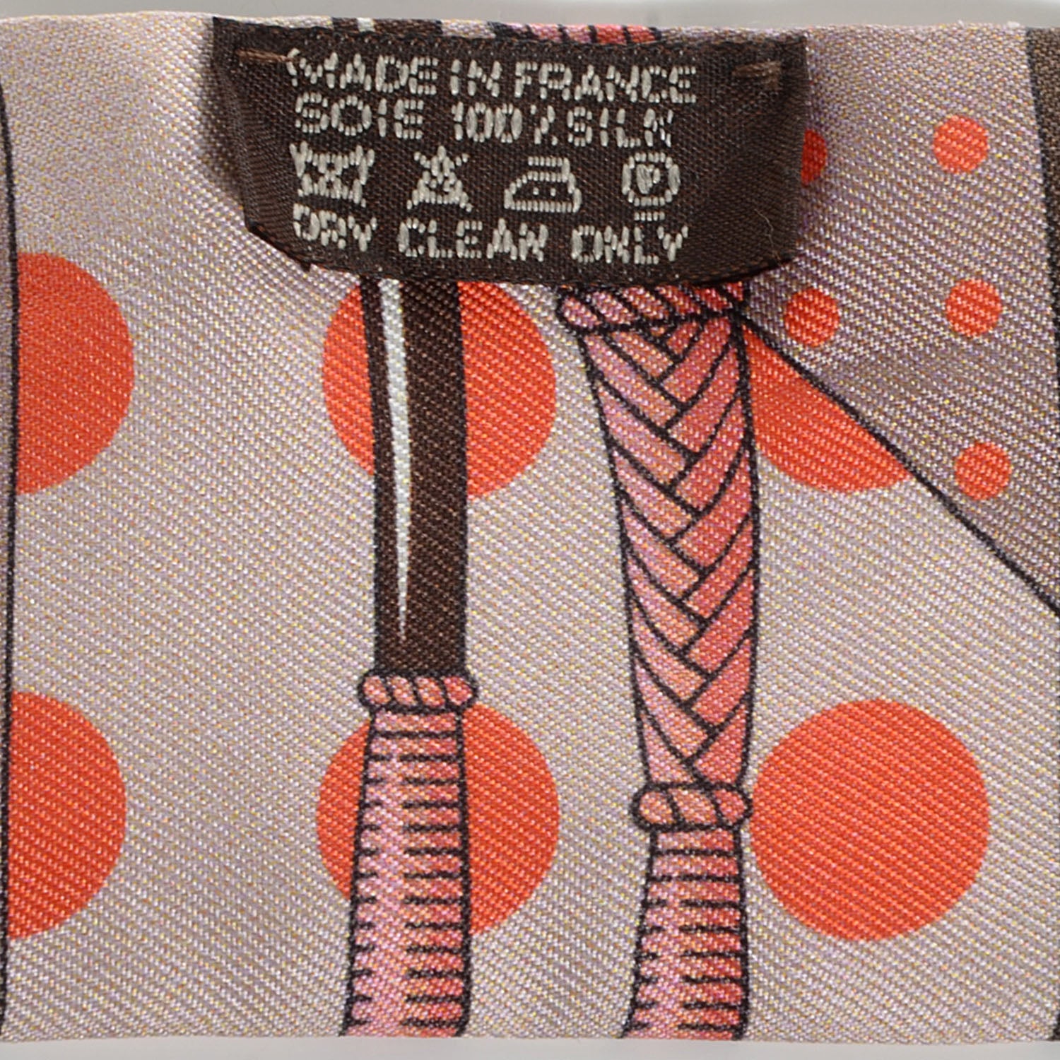Hermes Silk Clic Clac a Pois Twilly Rose Nacre Marron Corail 3 of 4