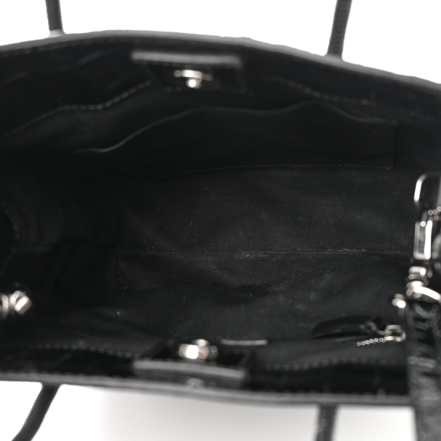 Shiny Calfskin Logo Crocodile Embossed North South Shopper Tote XXS Black White