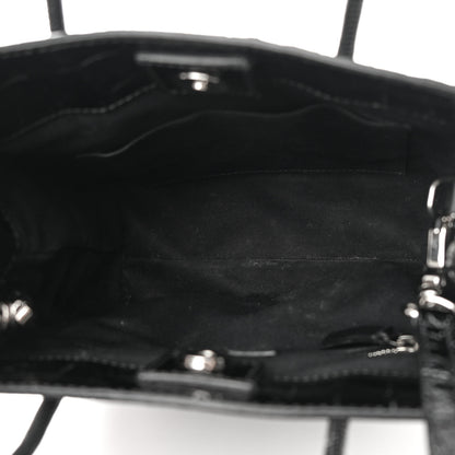 Balenciaga Shiny Calfskin Logo Crocodile Embossed North South Shopper Tote XXS Black White 5 of 15