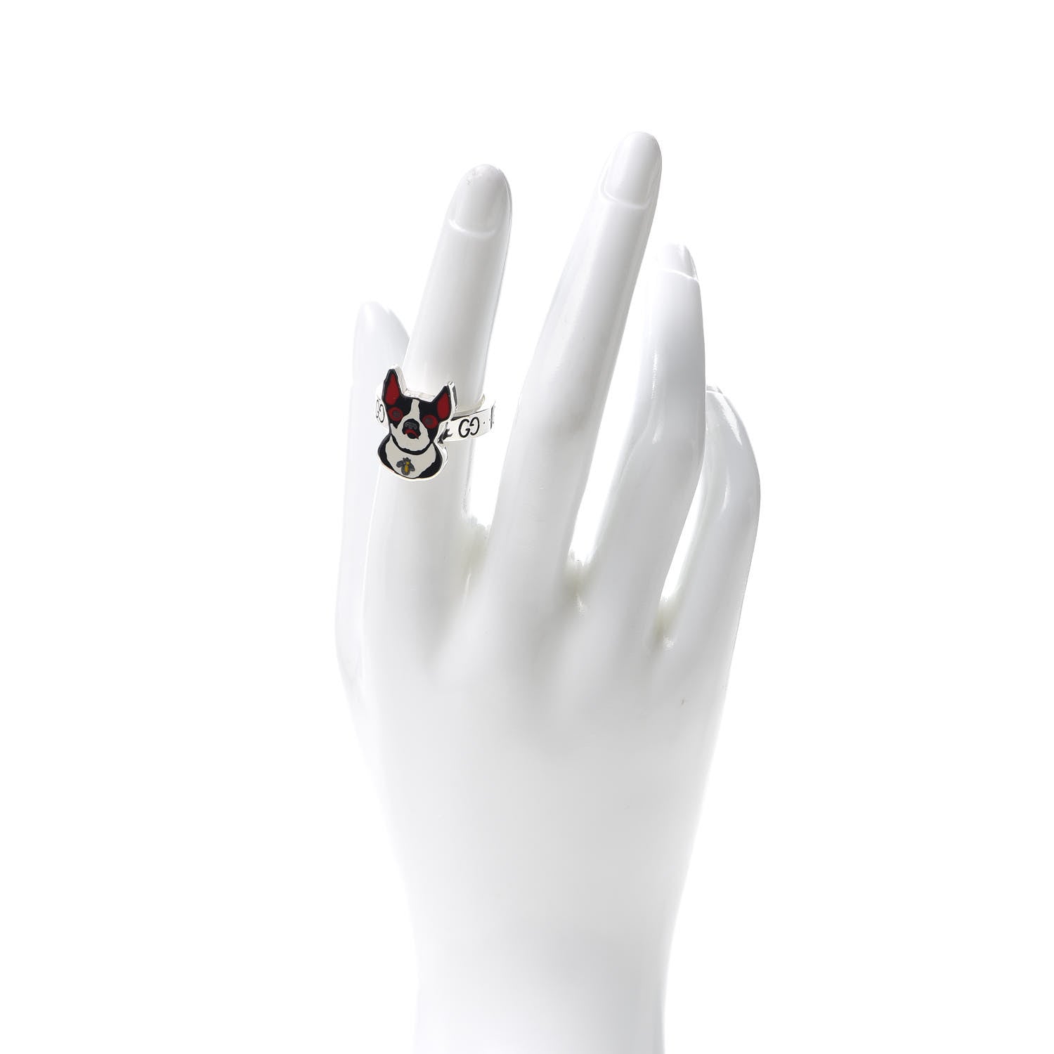 Gucci Sterling Silver Enamel Orso Ring 54 6.75 2 of 6