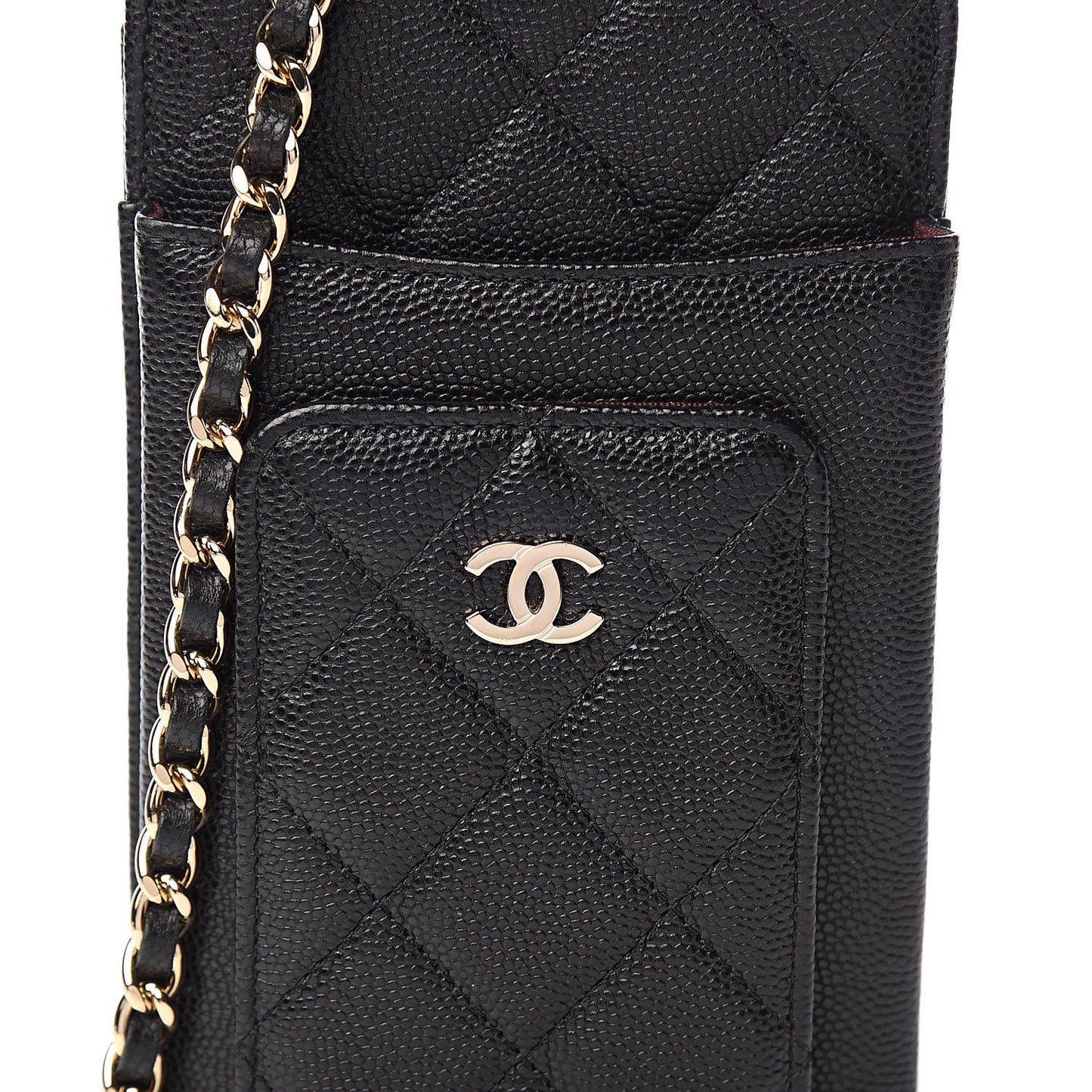 Caviar Quilted Zip Phone Case Black