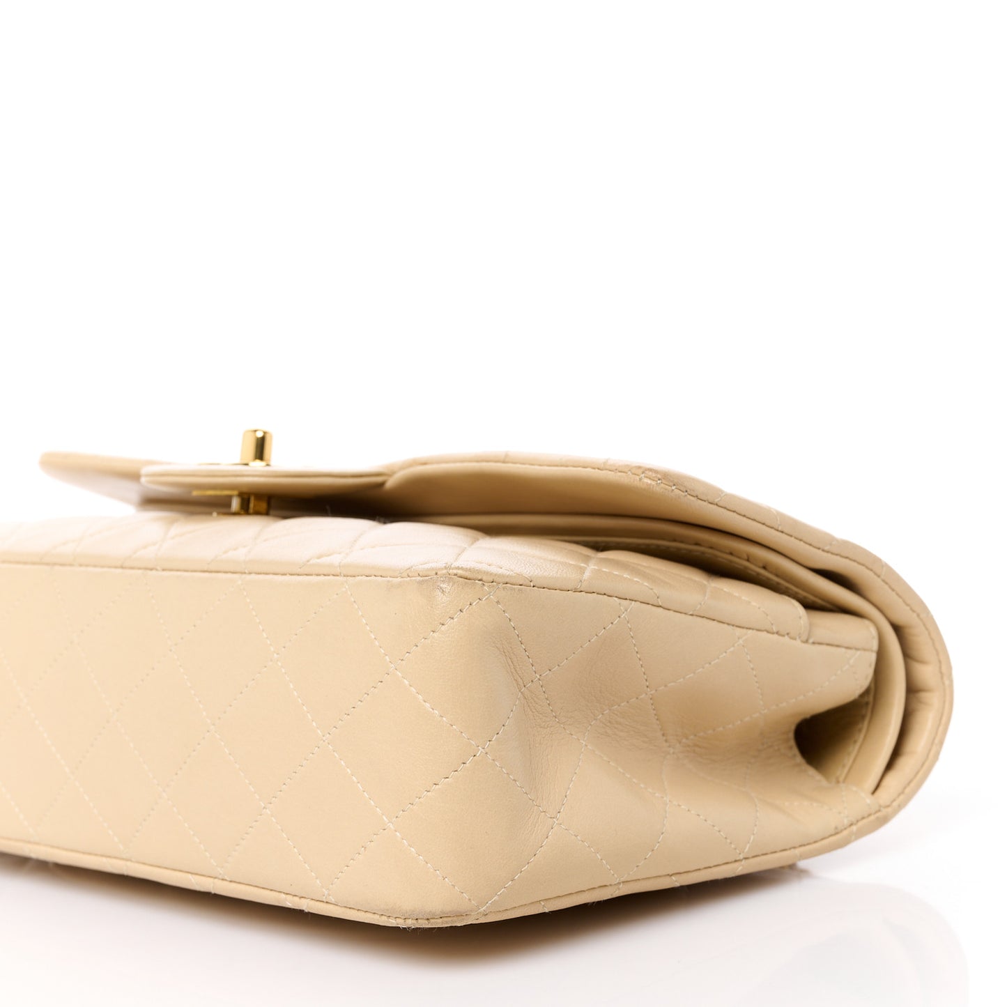Lambskin Quilted Medium Double Flap Beige