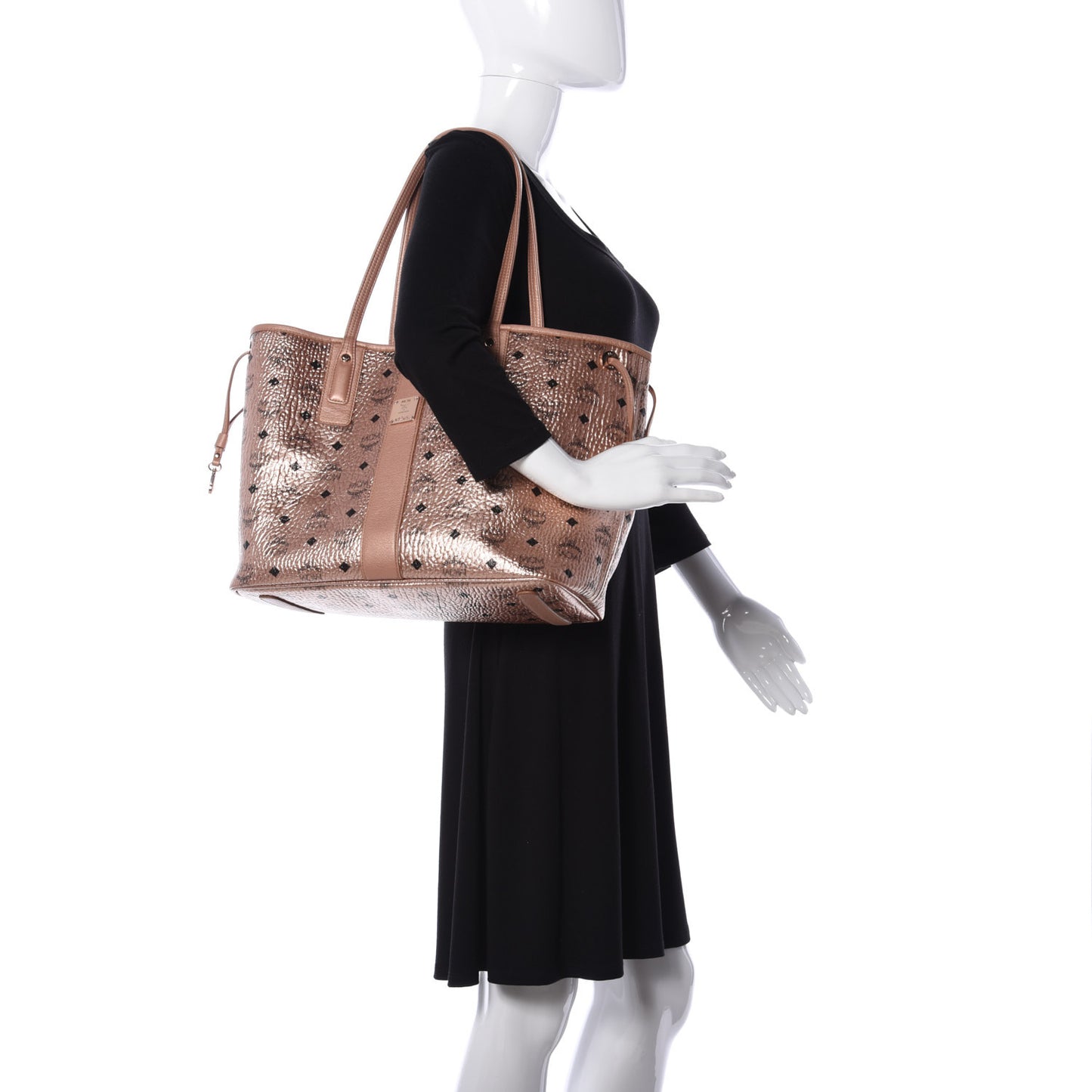 Metallic Visetos Medium Liz Reversible Shopper Tote Champagne Gold