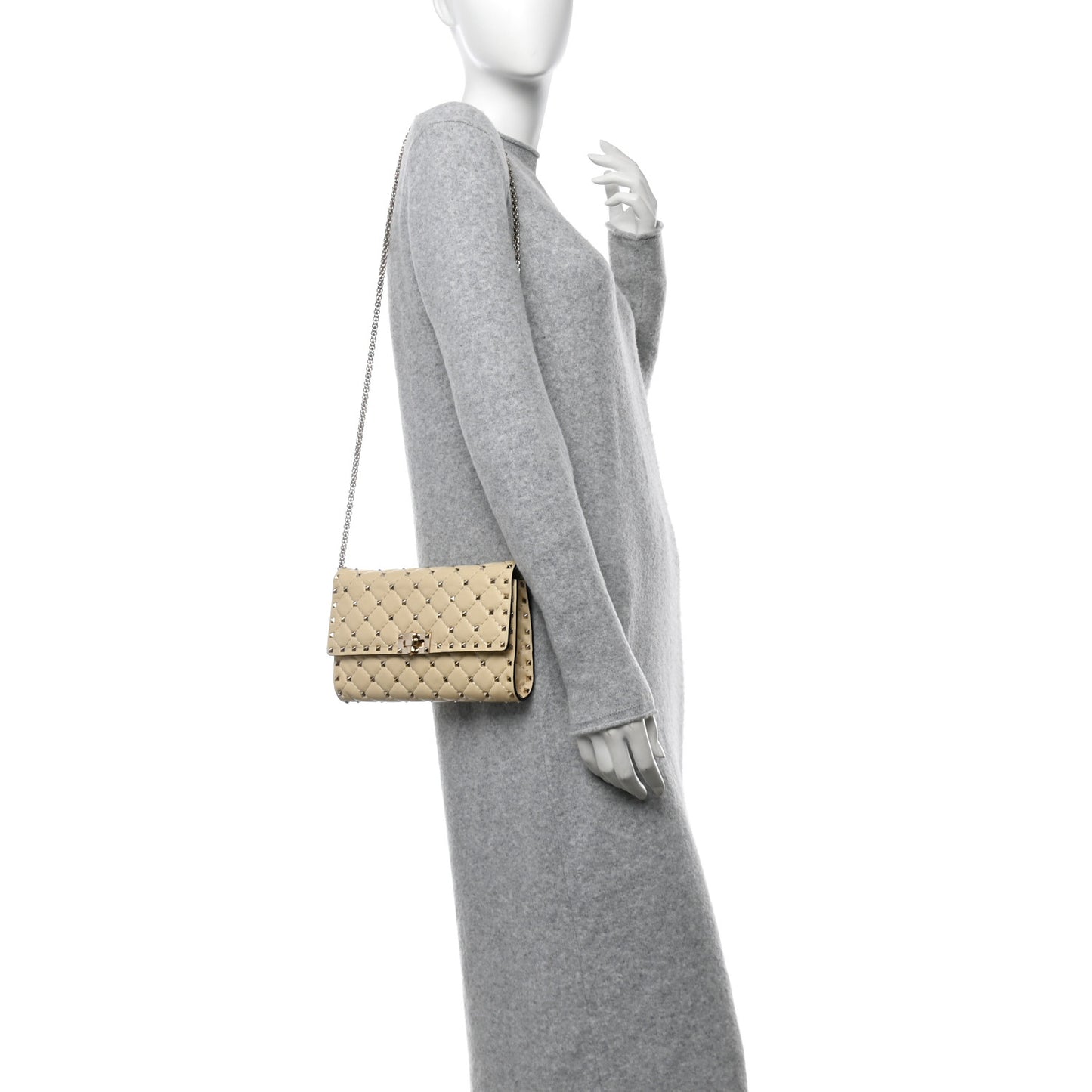 Nappa Rockstud Spike Wallet on Chain Light Ivory