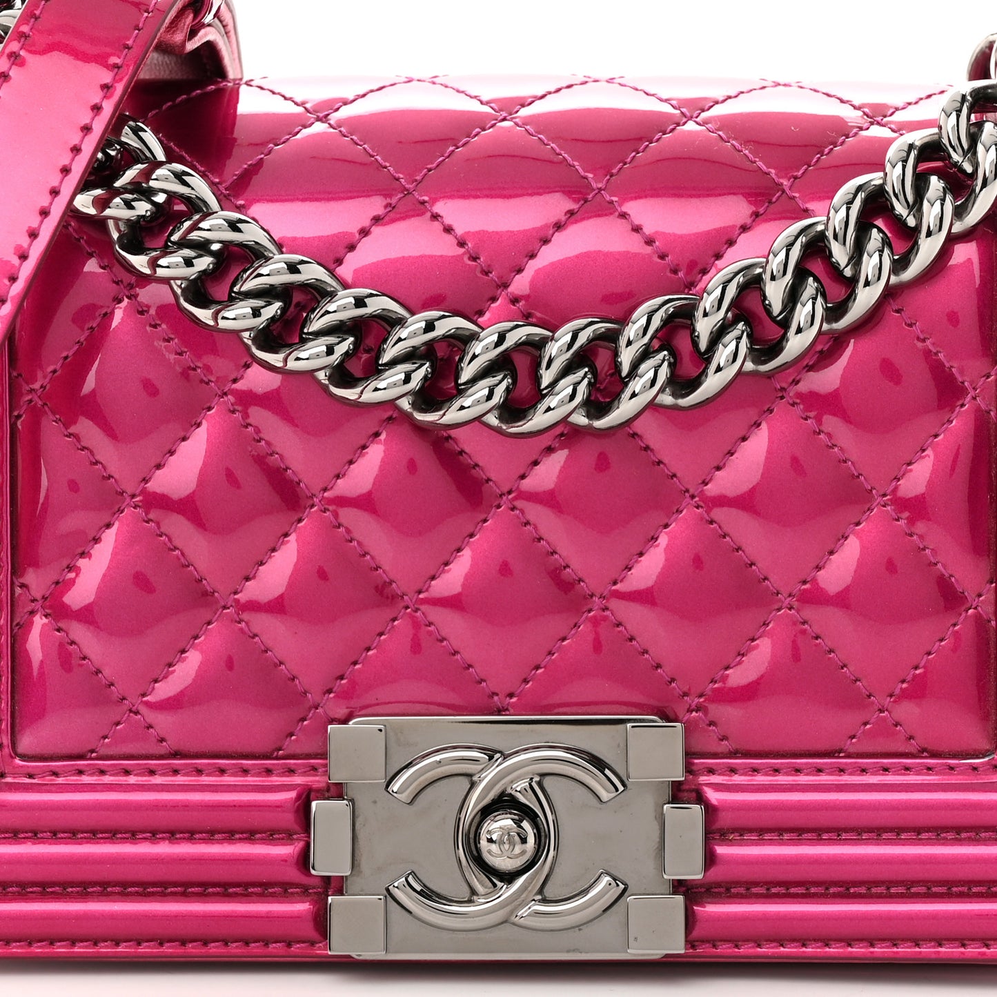 Metallic Patent Calfskin Quilted Small Boy Flap Pink