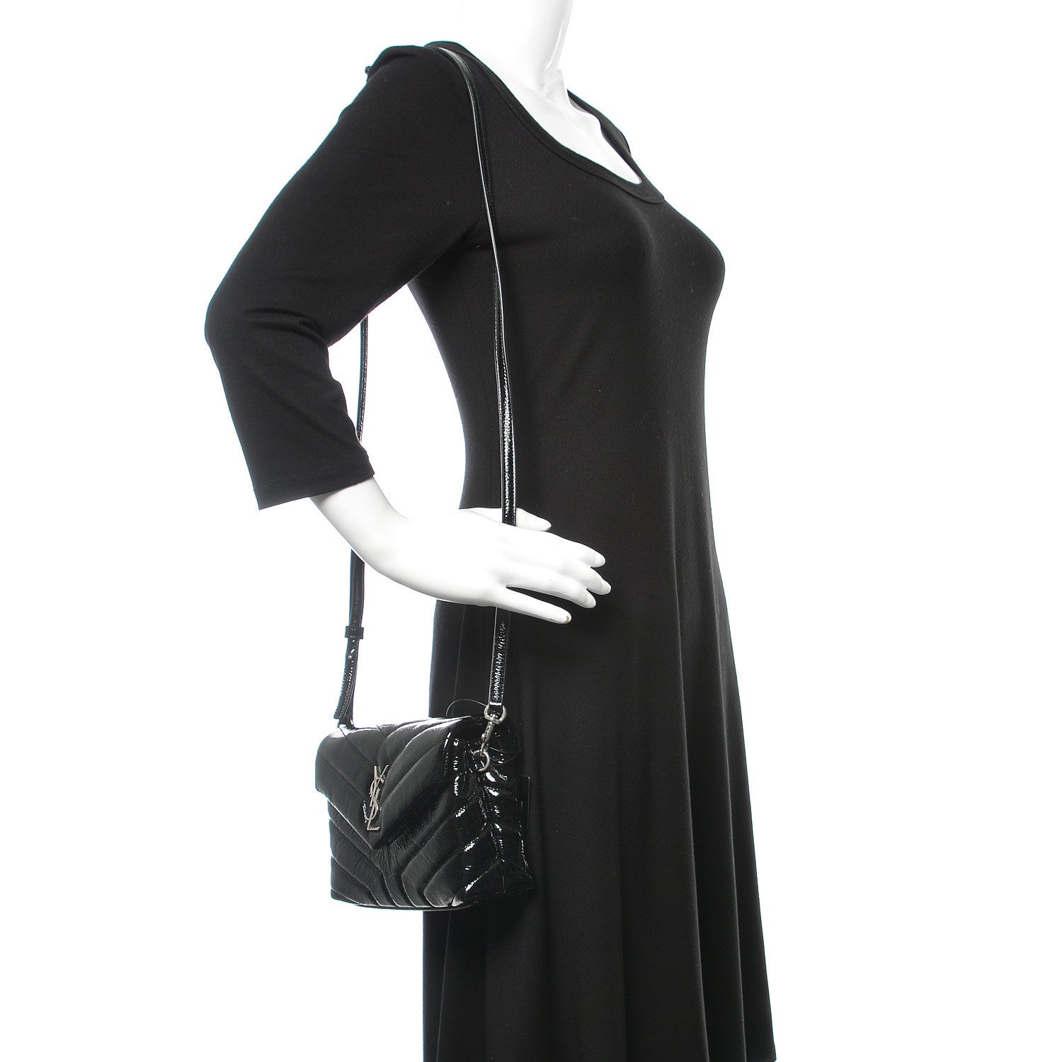 Saint Laurent Patent Y Quilted Monogram Toy Loulou Crossbody Bag Black 2 of 9