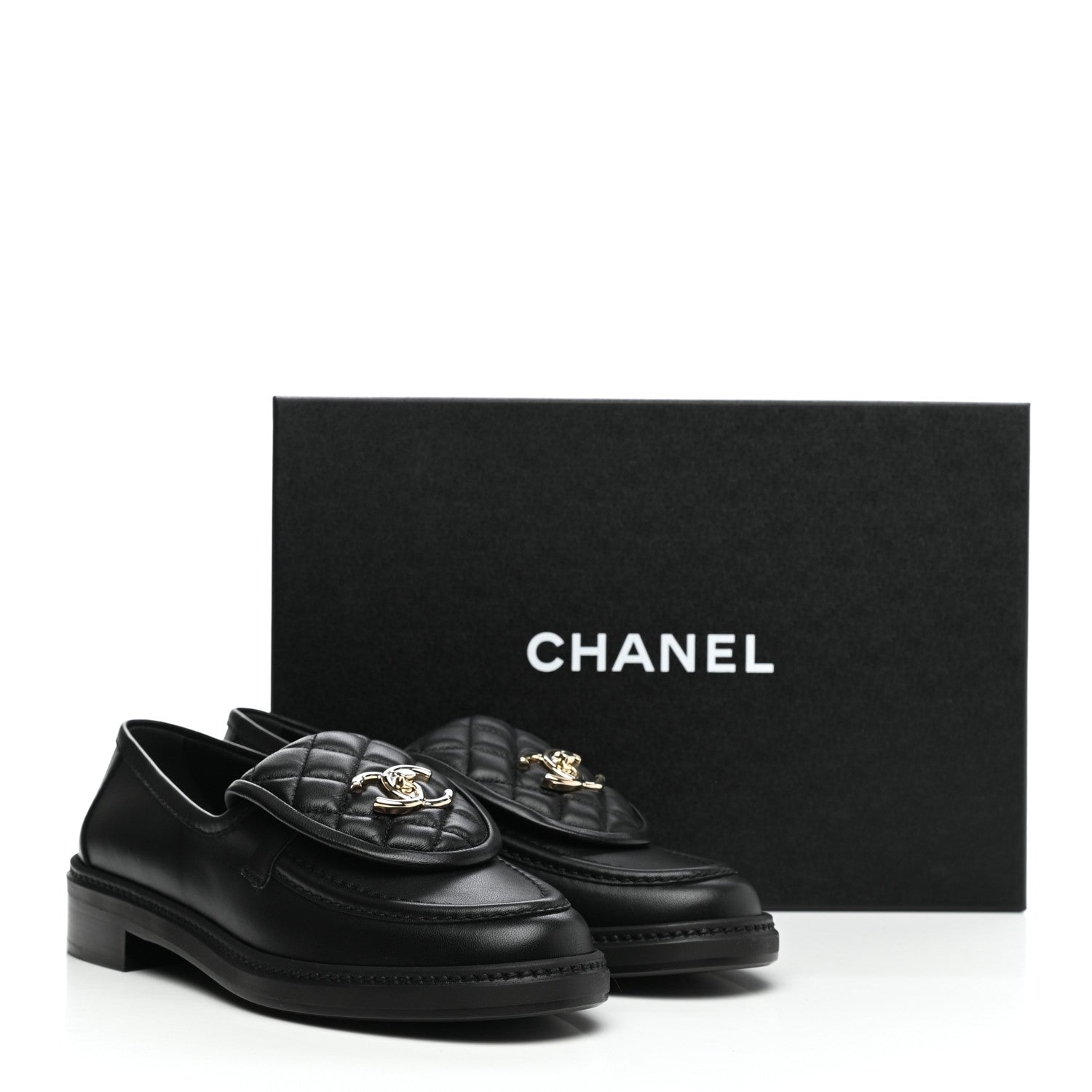 Chanel Lambskin Quilted CC Turnlock Loafers 38 Black 9 of 9