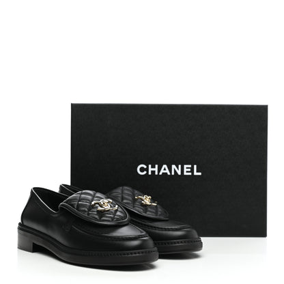 Chanel Lambskin Quilted CC Turnlock Loafers 38 Black 9 of 9