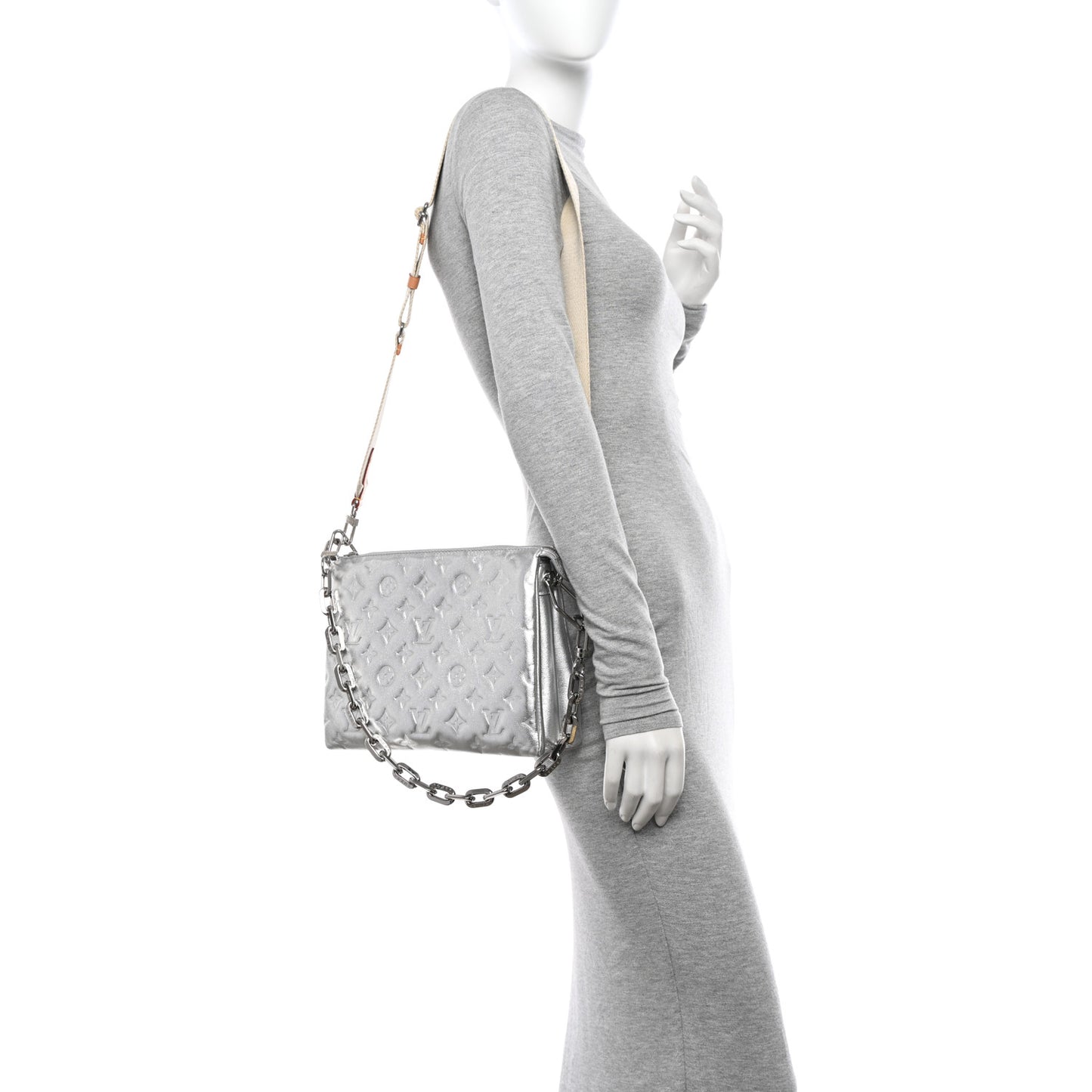 Metallic Lambskin Embossed Monogram Coussin PM Silver