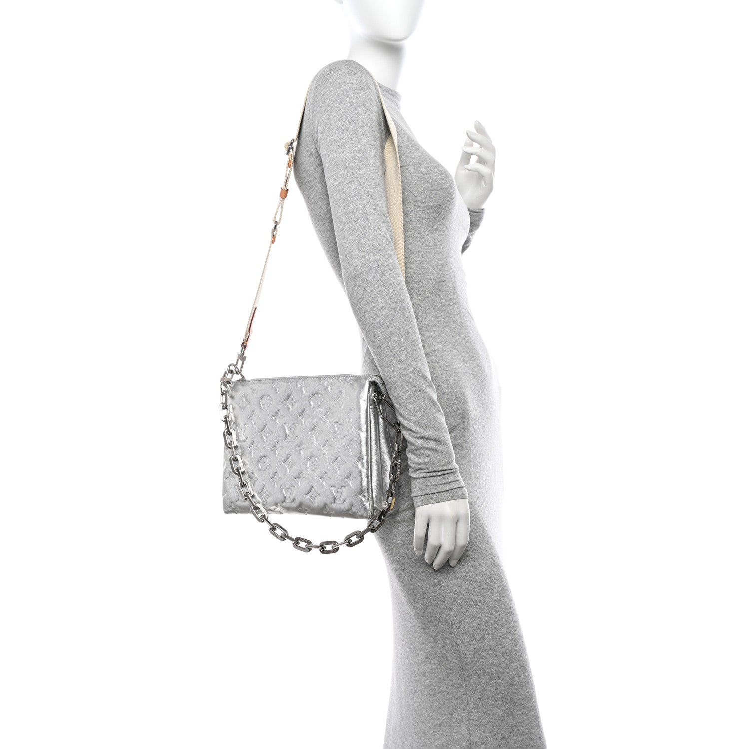 Louis Vuitton Metallic Lambskin Embossed Monogram Coussin PM Silver 2 of 10
