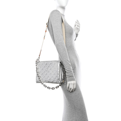 Louis Vuitton Metallic Lambskin Embossed Monogram Coussin PM Silver 2 of 10