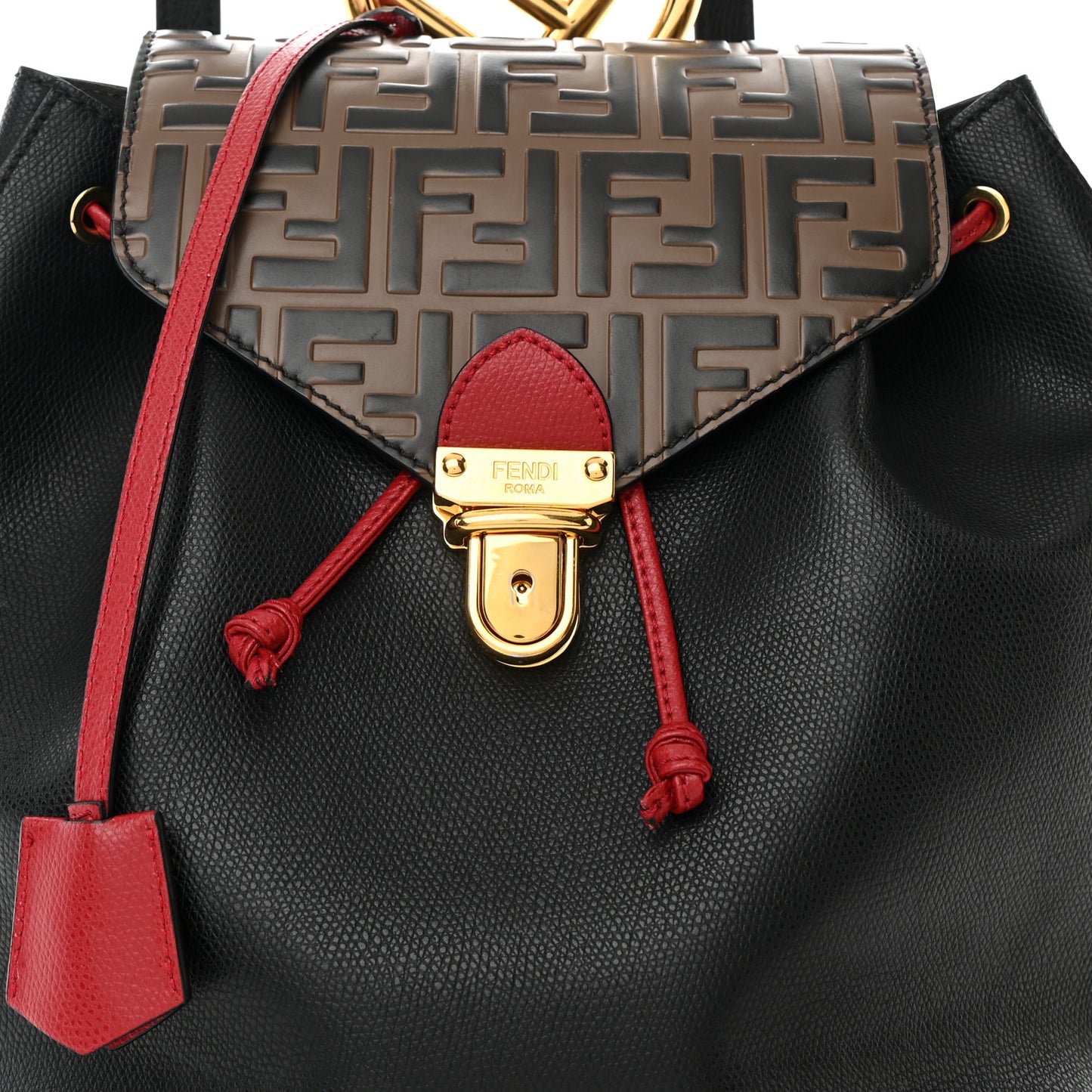 Vitello Cruise Bi-Color FF 1974 Embossed F is Fendi Drawstring Backpack Black Fragola Maya