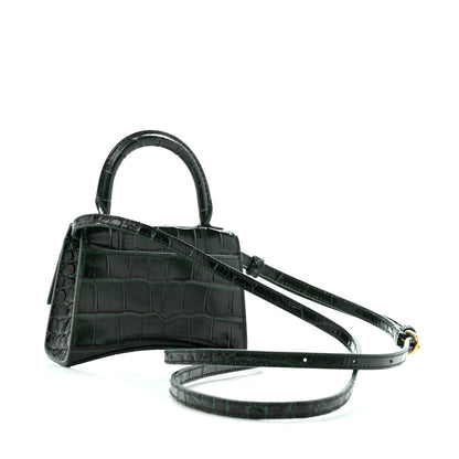 Balenciaga Shiny Calfskin Crocodile Embossed Hourglass Top Handle Bag Mini Forest Green 2 of 9