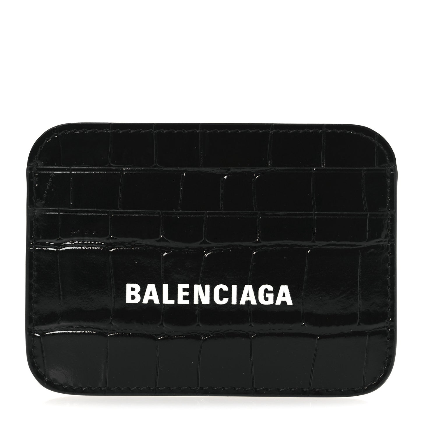 Shiny Calfskin Logo Crocodile Embossed Cash Rounded Card Holder  Black White