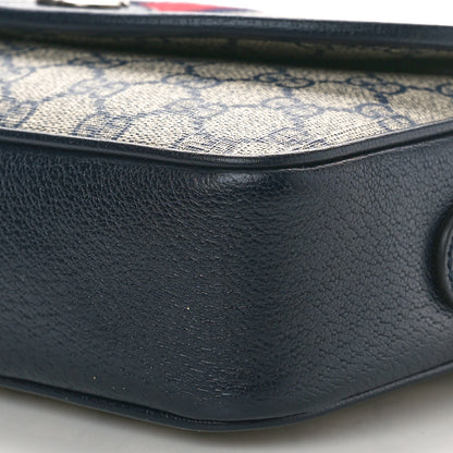 Gucci GG Supreme Monogram Textured Dollar Calfskin Web Studded Mini Ophidia Flap Shoulder Bag Beige Blue 10 of 10