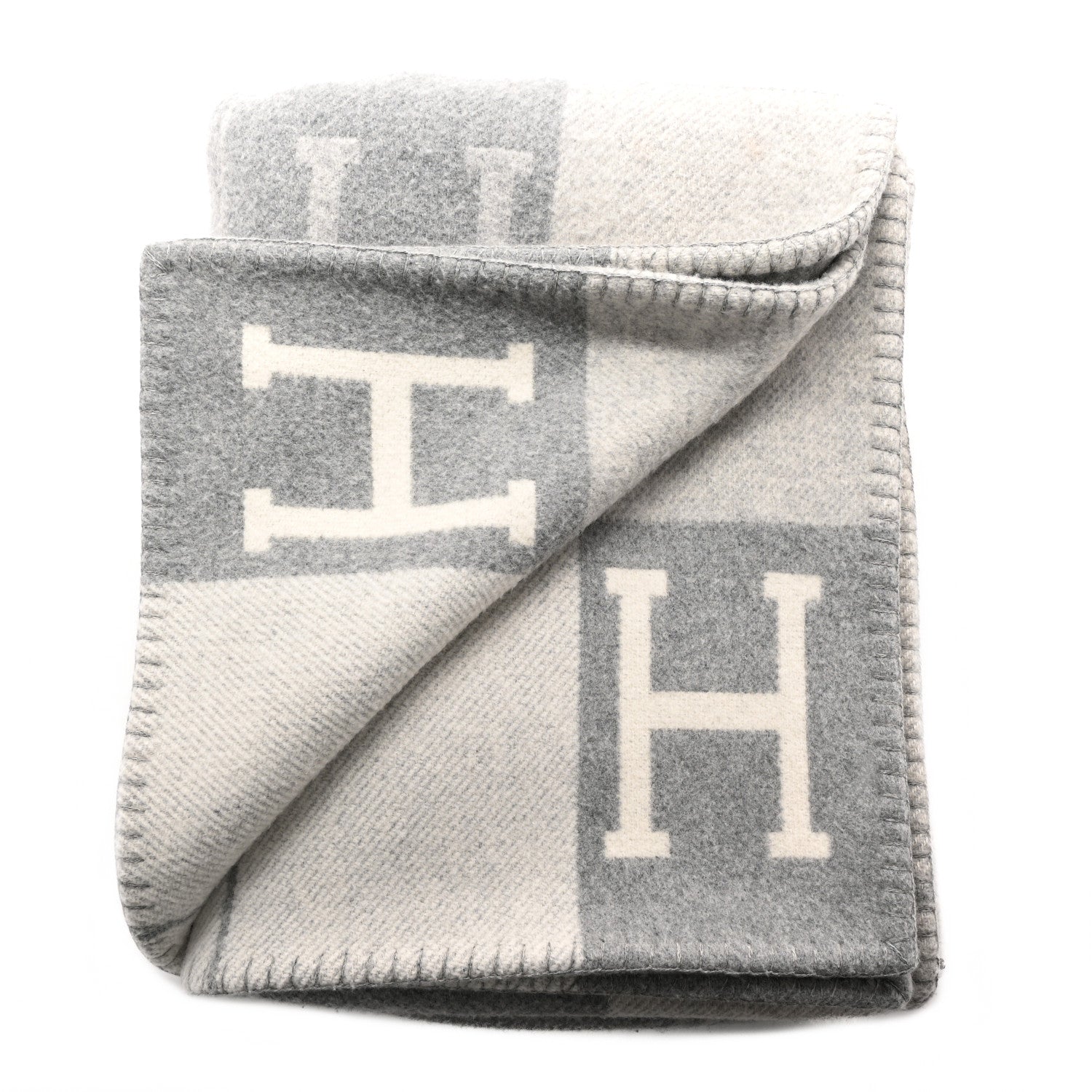 Hermes Wool Cashmere Avalon III Blanket Ecru Gris Clair 2 of 3
