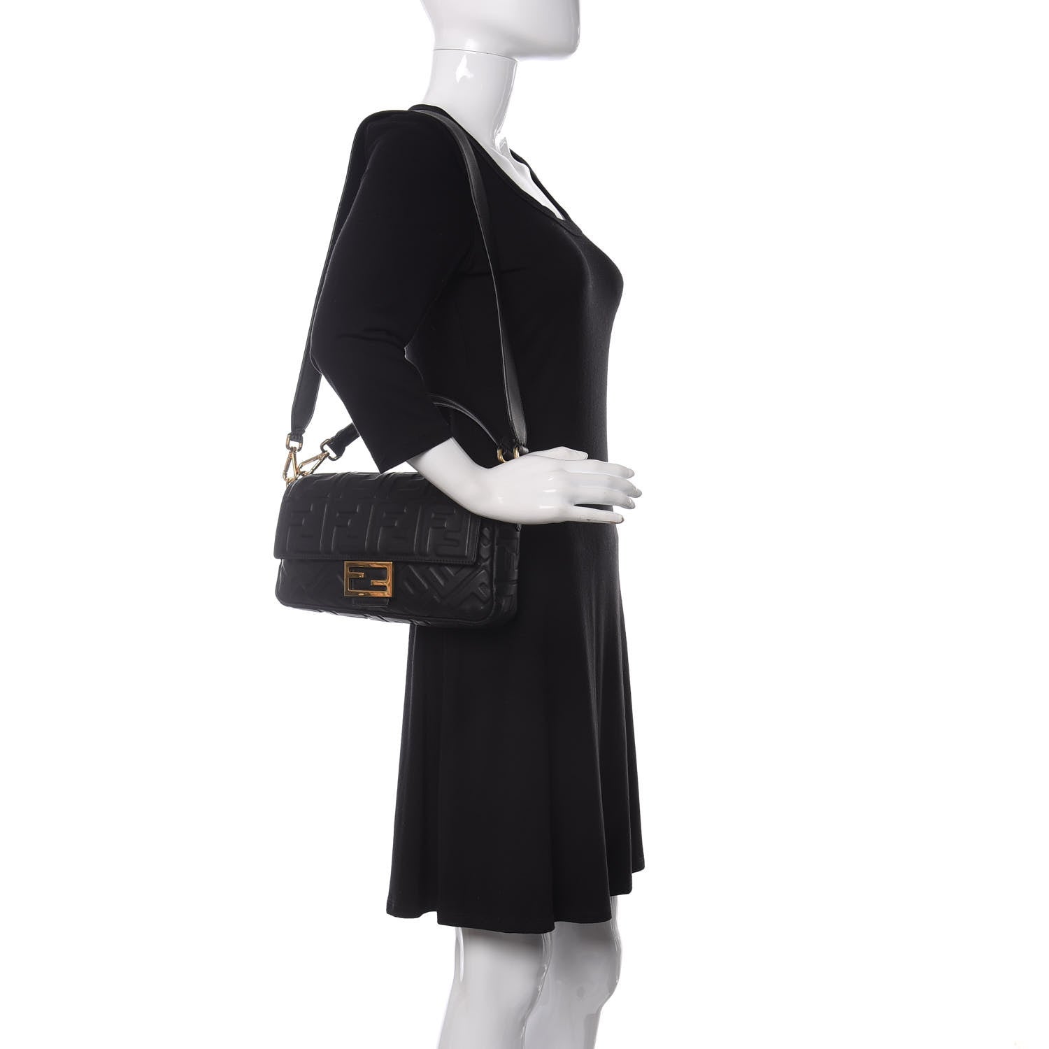 Fendi Nappa FF 1974 Embossed Baguette Black 2 of 10