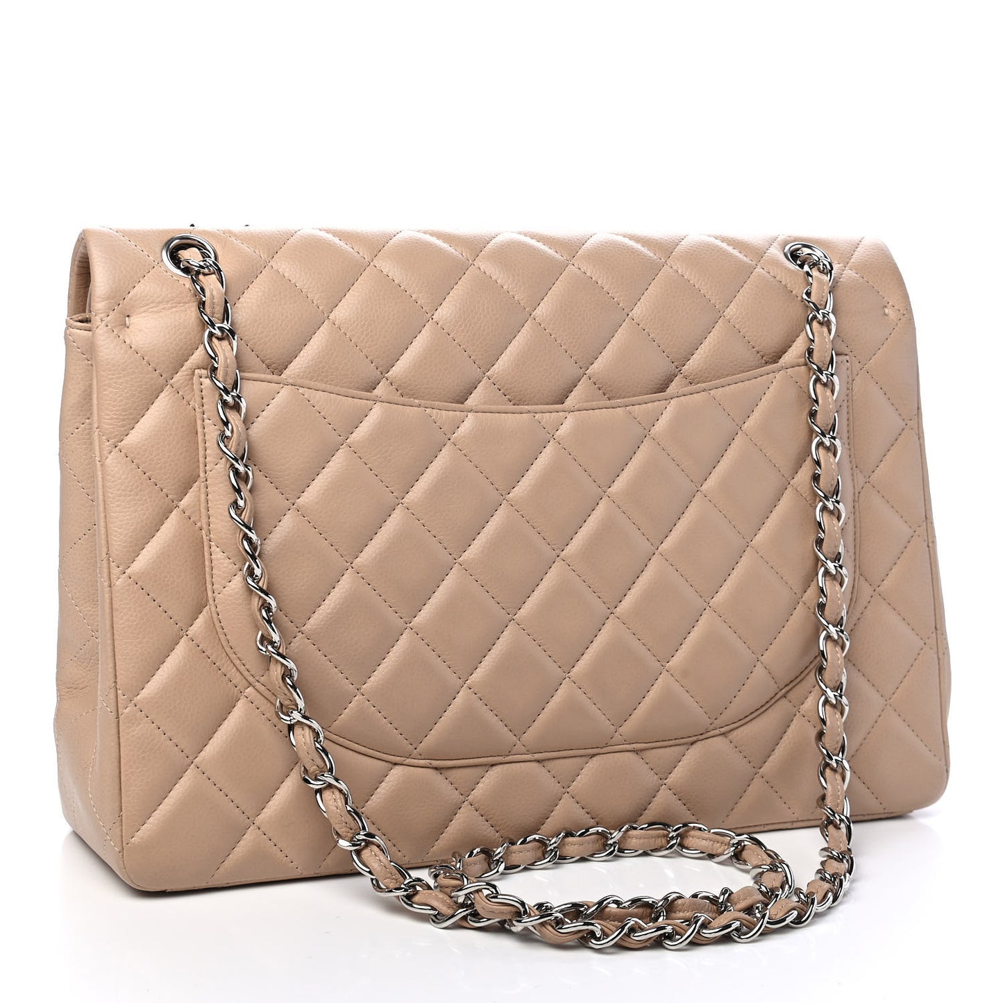 Caviar Quilted Maxi Double Flap Light Beige