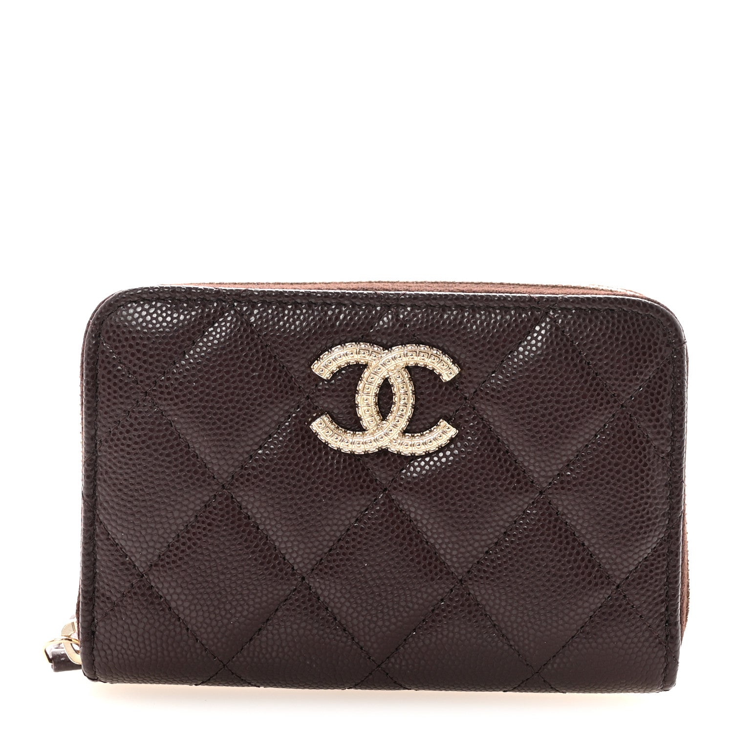 Chanel Caviar Quilted Textured CC Zip Around Card Holder Burgundy 1 of 8
