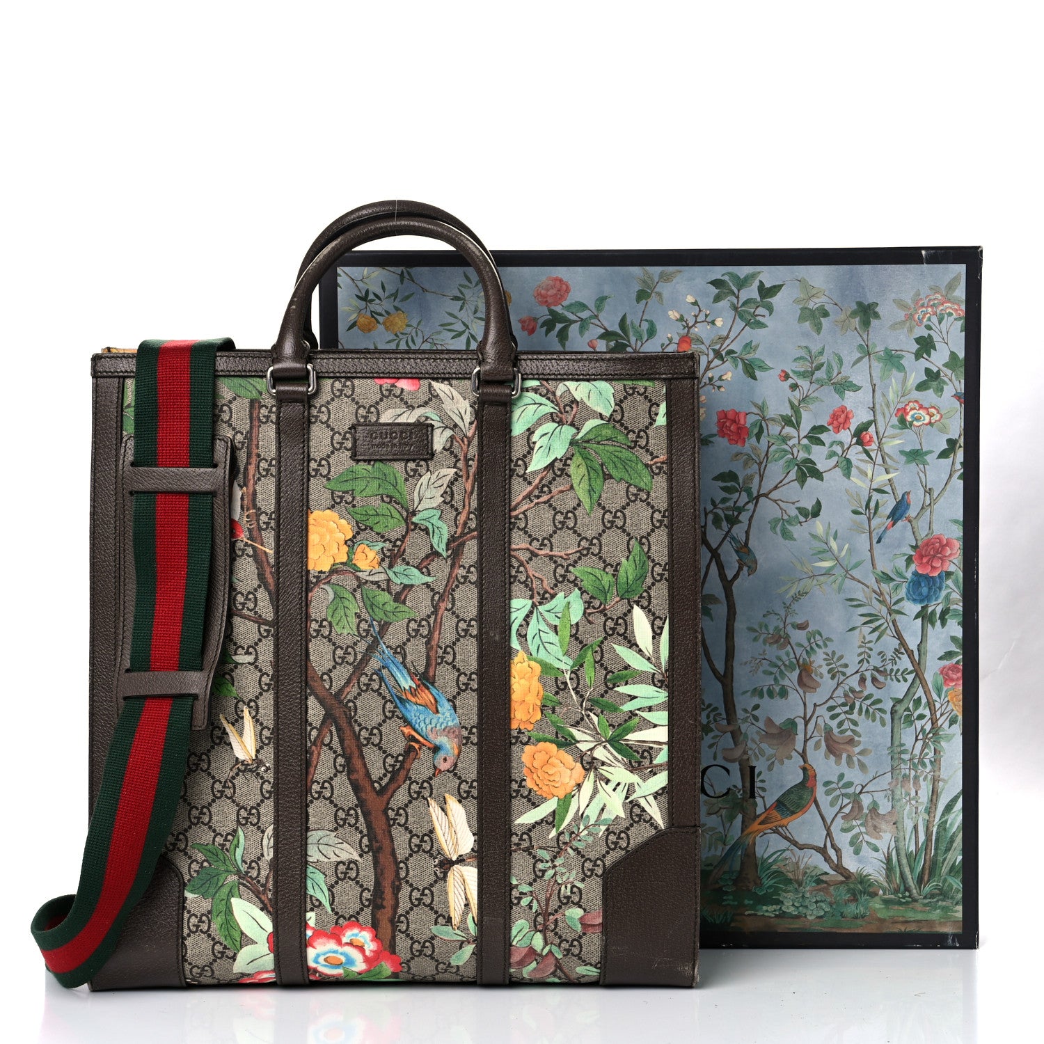 Gucci GG Supreme Monogram Tian Web Vertical Tote Beige Multicolor New Acero 32 of 32