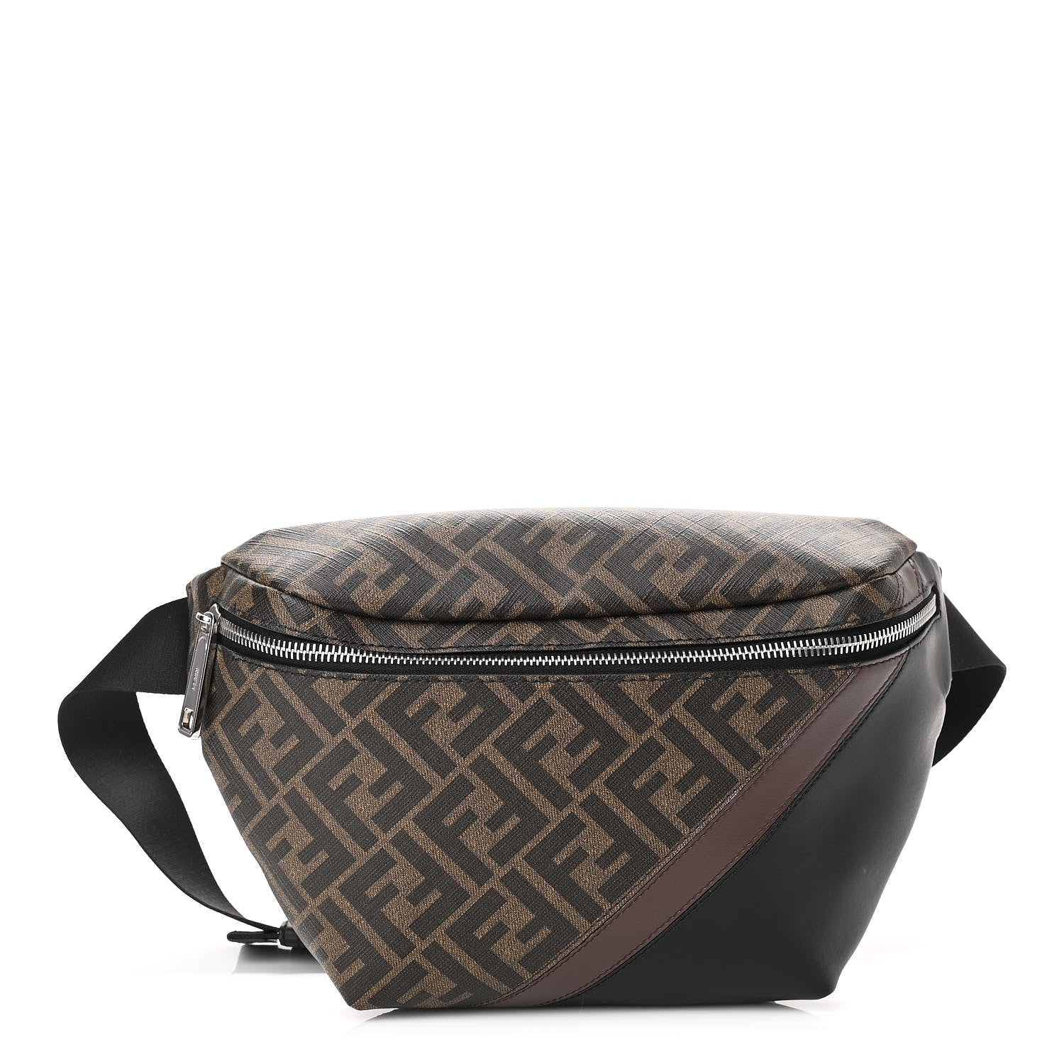 Fendi Glazed Fabric Vitello Liberty FF 1974 Diagonal Belt Bag Tobacco Moresco Black 1 of 10
