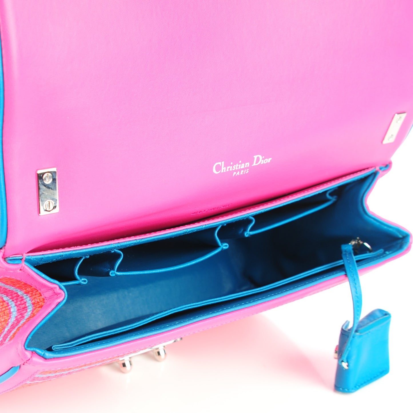 Raffia Medium Miss Dior Flap Coral Pink Cerulean