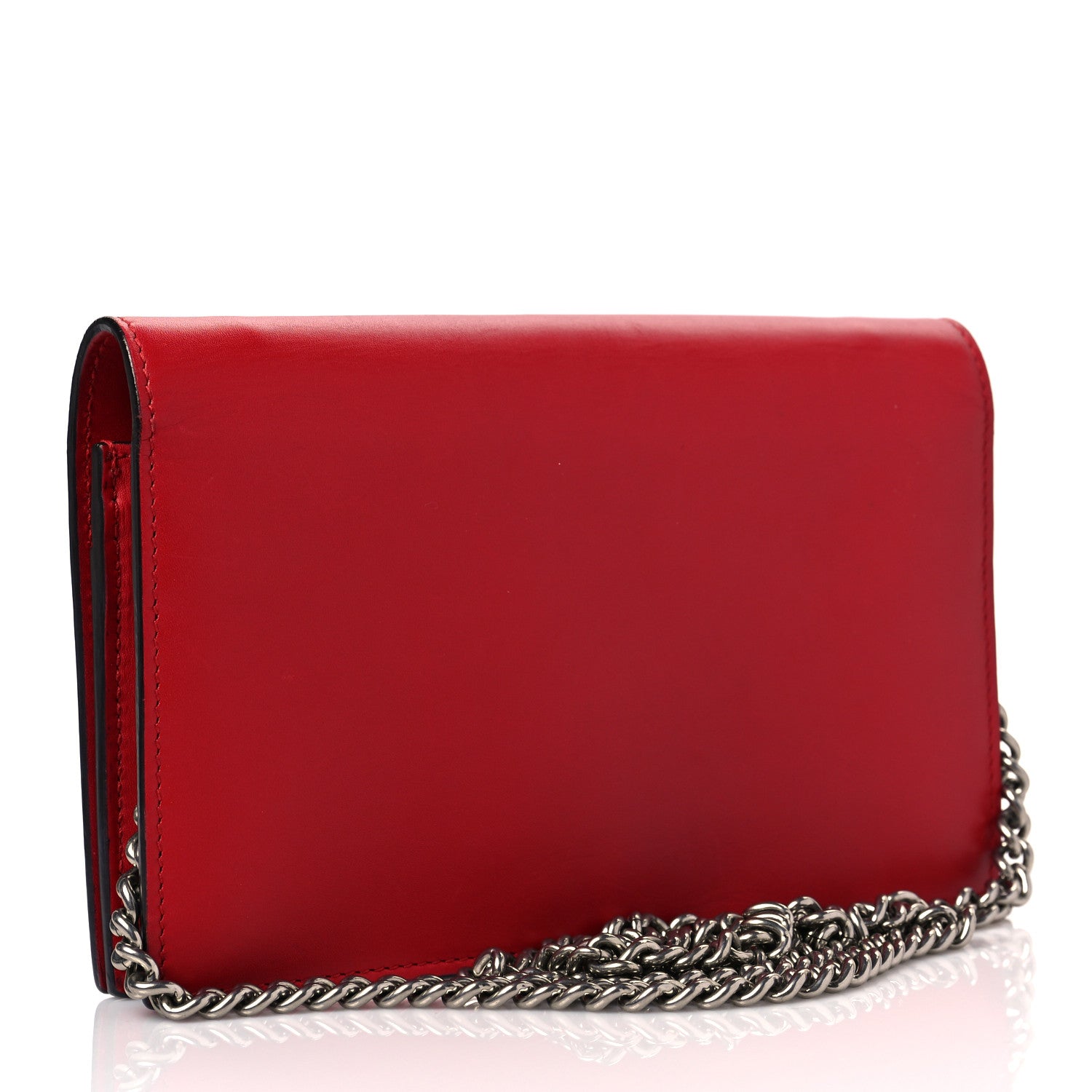 Gucci Calfskin XL Embossed Chain Wallet Red 2 of 8