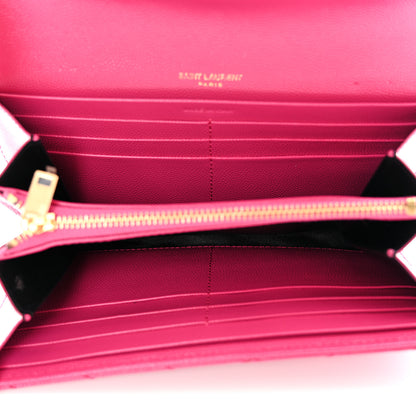 Saint Laurent Grain De Poudre Matelasse Chevron Monogram Flap Wallet Fuxia 5 of 11