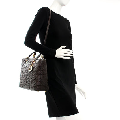 Christian Dior Vintage Lambskin Cannage Large Lady Dior Dark Brown 2 of 13