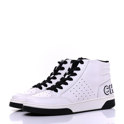Chanel Calfskin Womens Logo High Top Sneakers 39 Black White 3 of 13