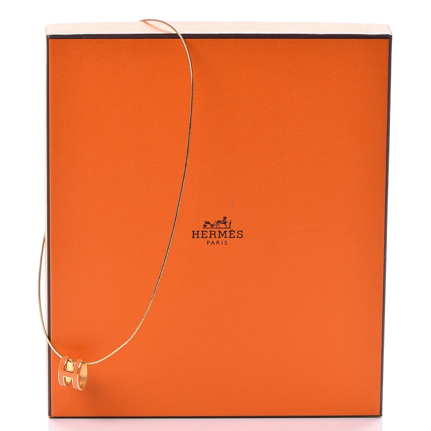 Lacquered Gold Pop H Pendant Necklace Orange