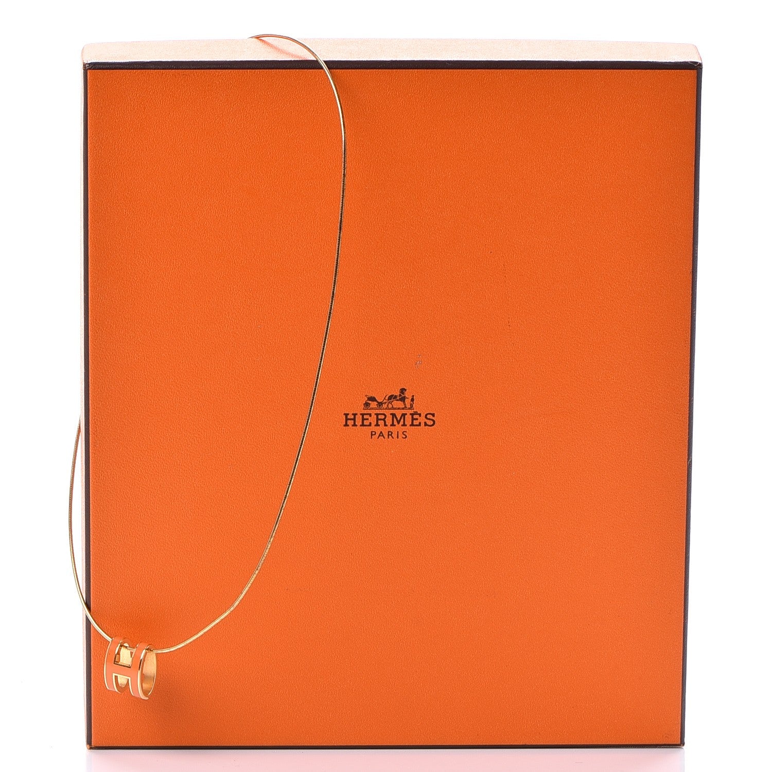 Hermes Lacquered Gold Pop H Pendant Necklace Orange 7 of 7