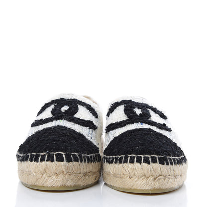 Chanel Tweed CC Espadrilles 39 Ecru White Blue Black 2 of 9