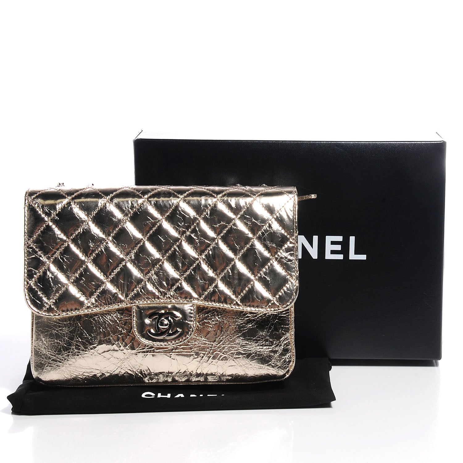 Chanel Metallic Crackled Calfskin Medium Clam's Pocket Flap Gold 5 of 8