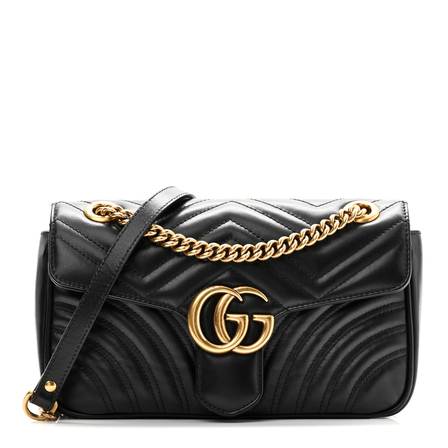 Gucci Calfskin Matelasse Small GG Marmont Shoulder Bag Black 1 of 10