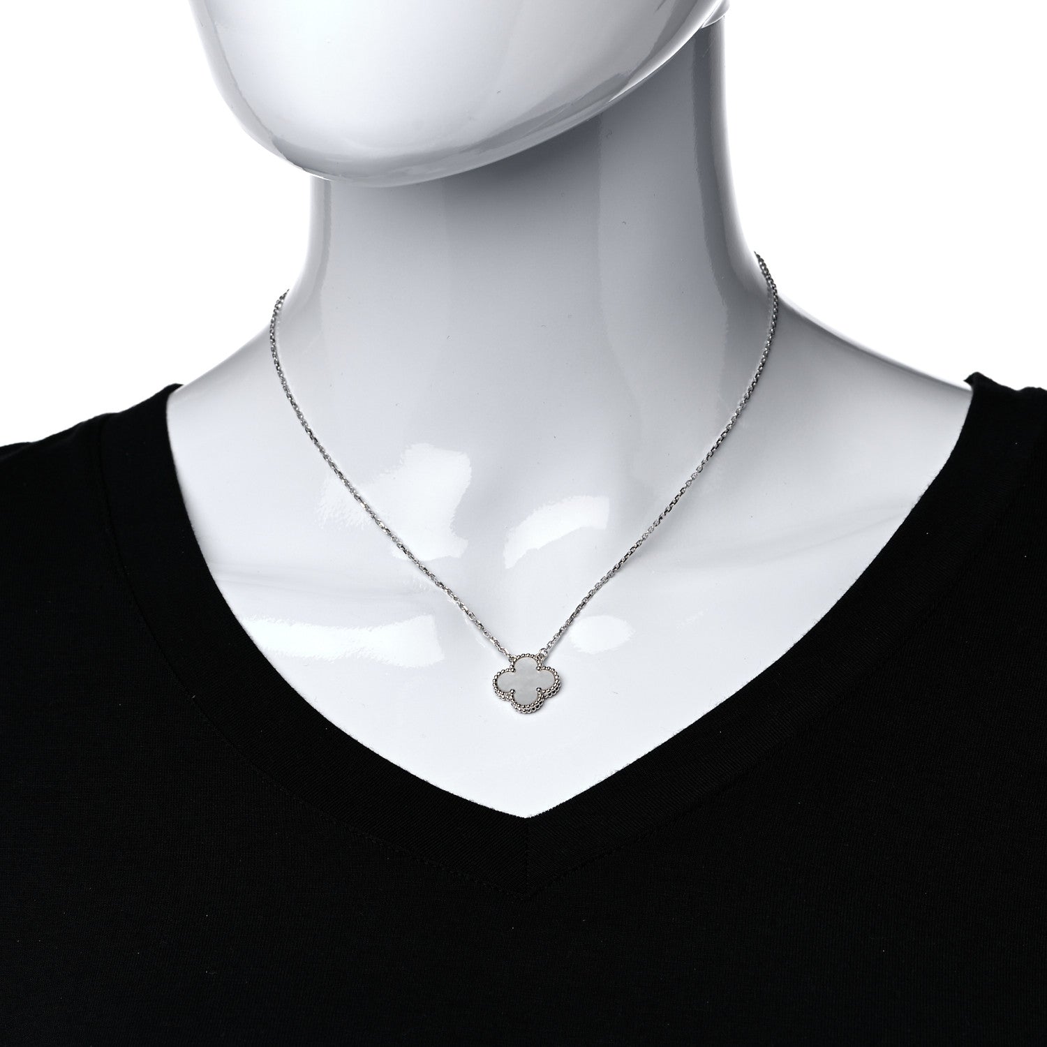 Van Cleef & Arpels 18K White Gold Mother of Pearl Vintage Alhambra Pendant Necklace 2 of 6