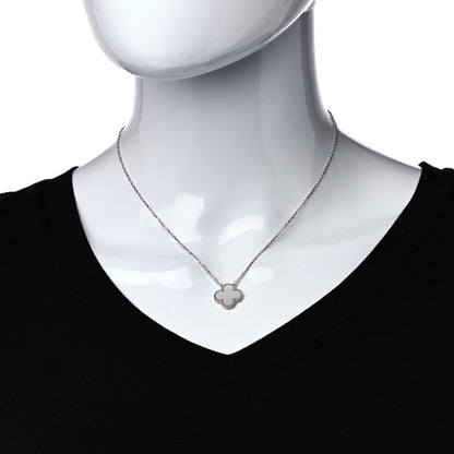 Van Cleef & Arpels 18K White Gold Mother of Pearl Vintage Alhambra Pendant Necklace 2 of 6