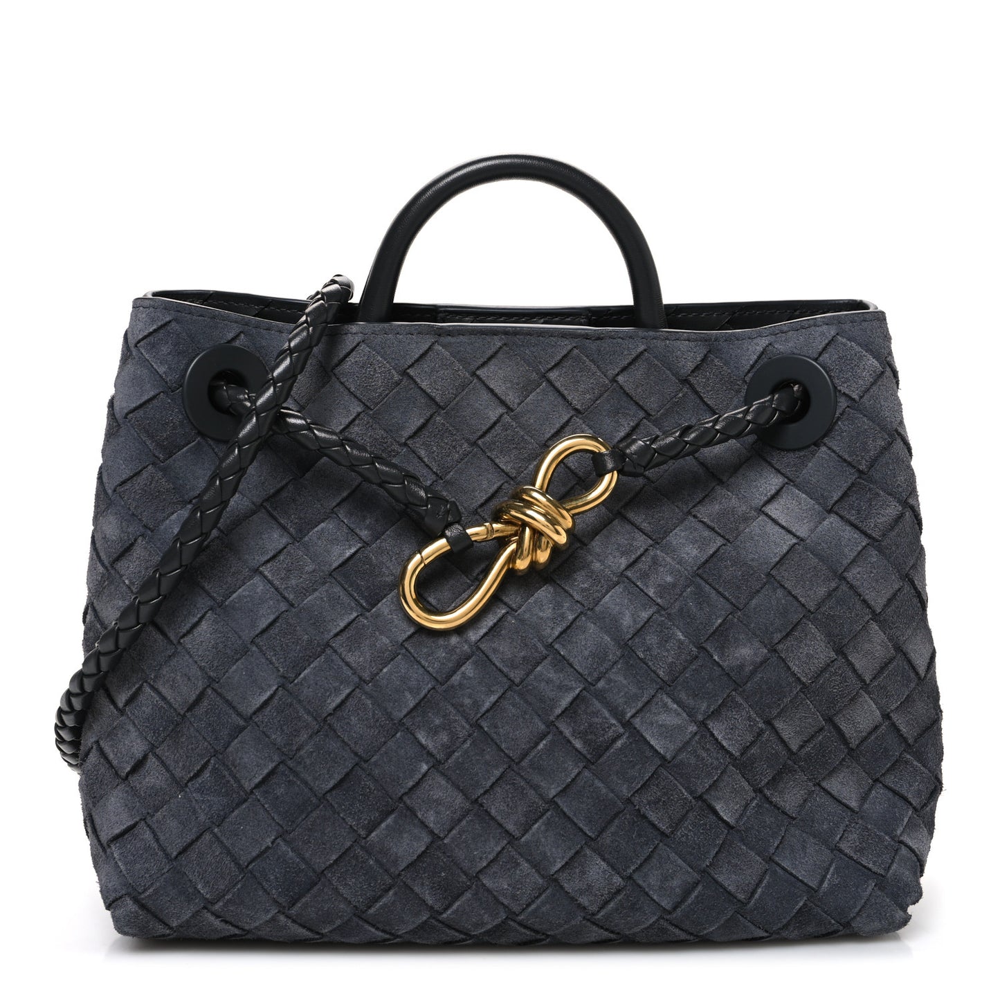 Suede Intrecciato Small Andiamo Shoulder Bag Cloudy Indigo